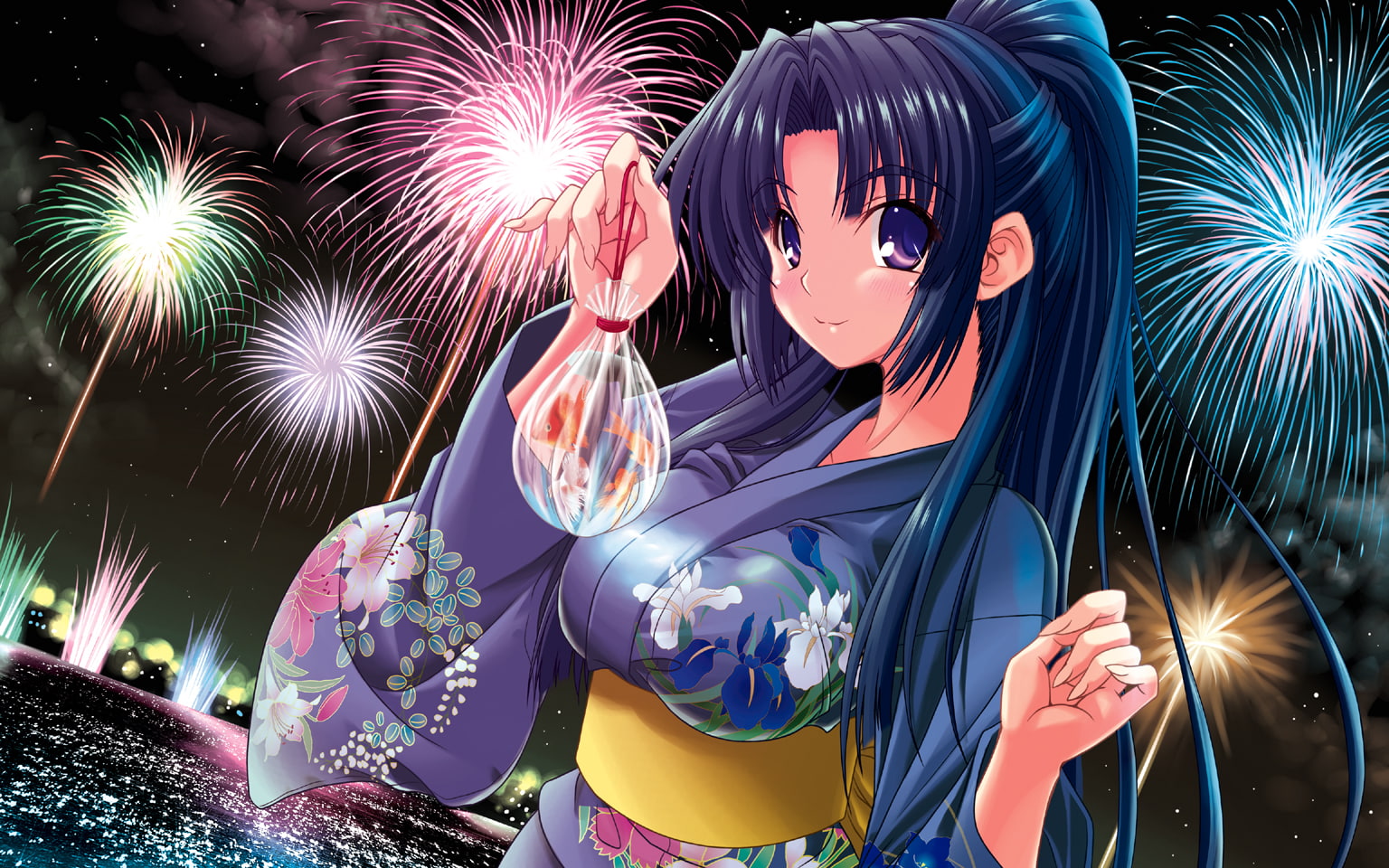 fireworks, ryouko, haruhi, clothes, asakura, japanese, 720P, yuutsu, suzumiya, kimono, HD Wallpaper