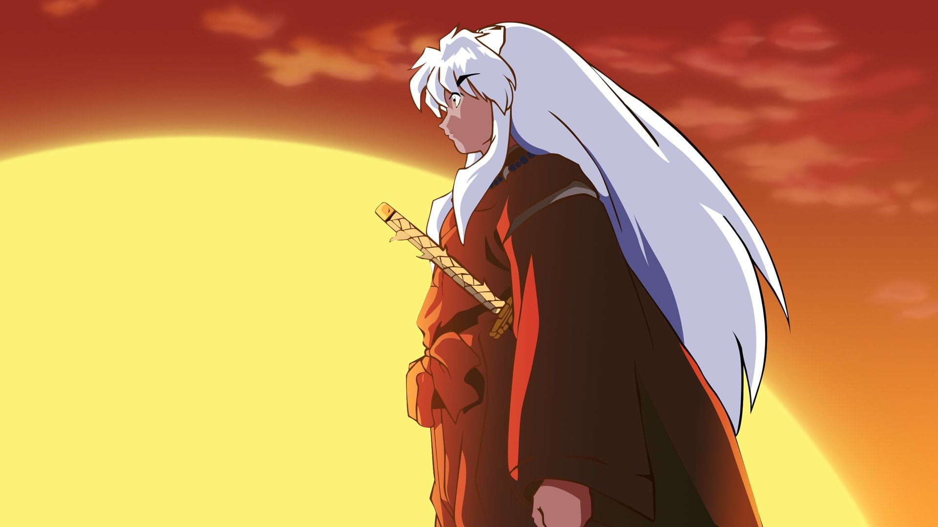 three quarter length, sky, orange color, holding, leisure activity, clothing, outdoors, musical instrument, InuYasha (Character), standing, Anime, playing, HD Wallpaper