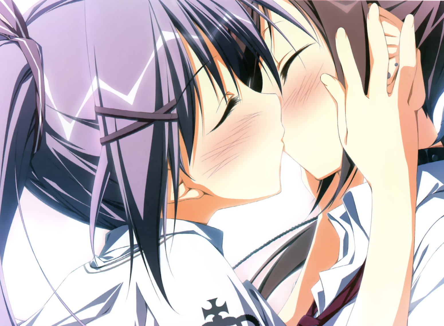 kagami, yuri, subarashiki, close, minakami, 720P, wakatsuki, kiss, blush, yuki, kagome, hibi, HD Wallpaper