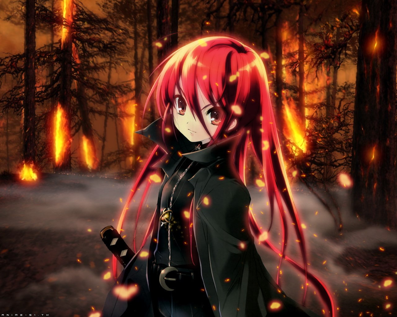 shakugan no shana, looking at camera, motion, one person, young women, nature, beauty, fashion, transportation, 720P, fantasy, adult, city, portrait, tree, HD Wallpaper
