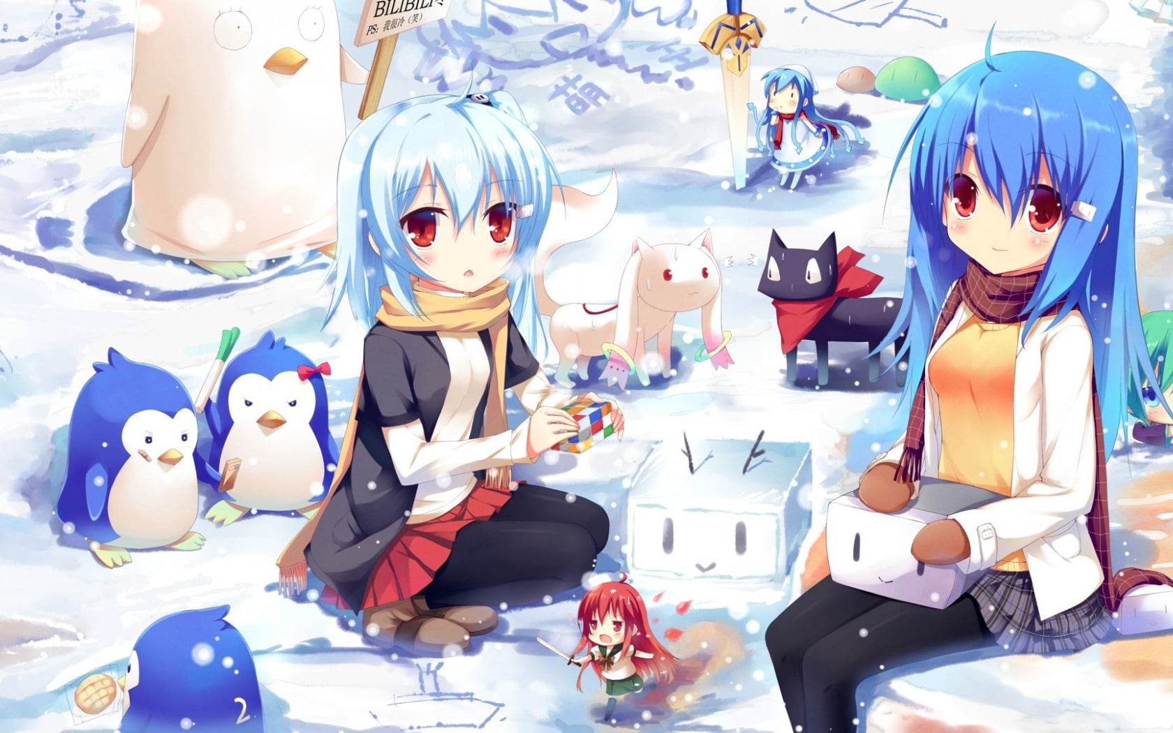 retail display, indoors, art and craft, retail, shakugan no shana, mawaru penguindrum, representation, no people, illustration, mahou shoujo madoka magica, HD Wallpaper