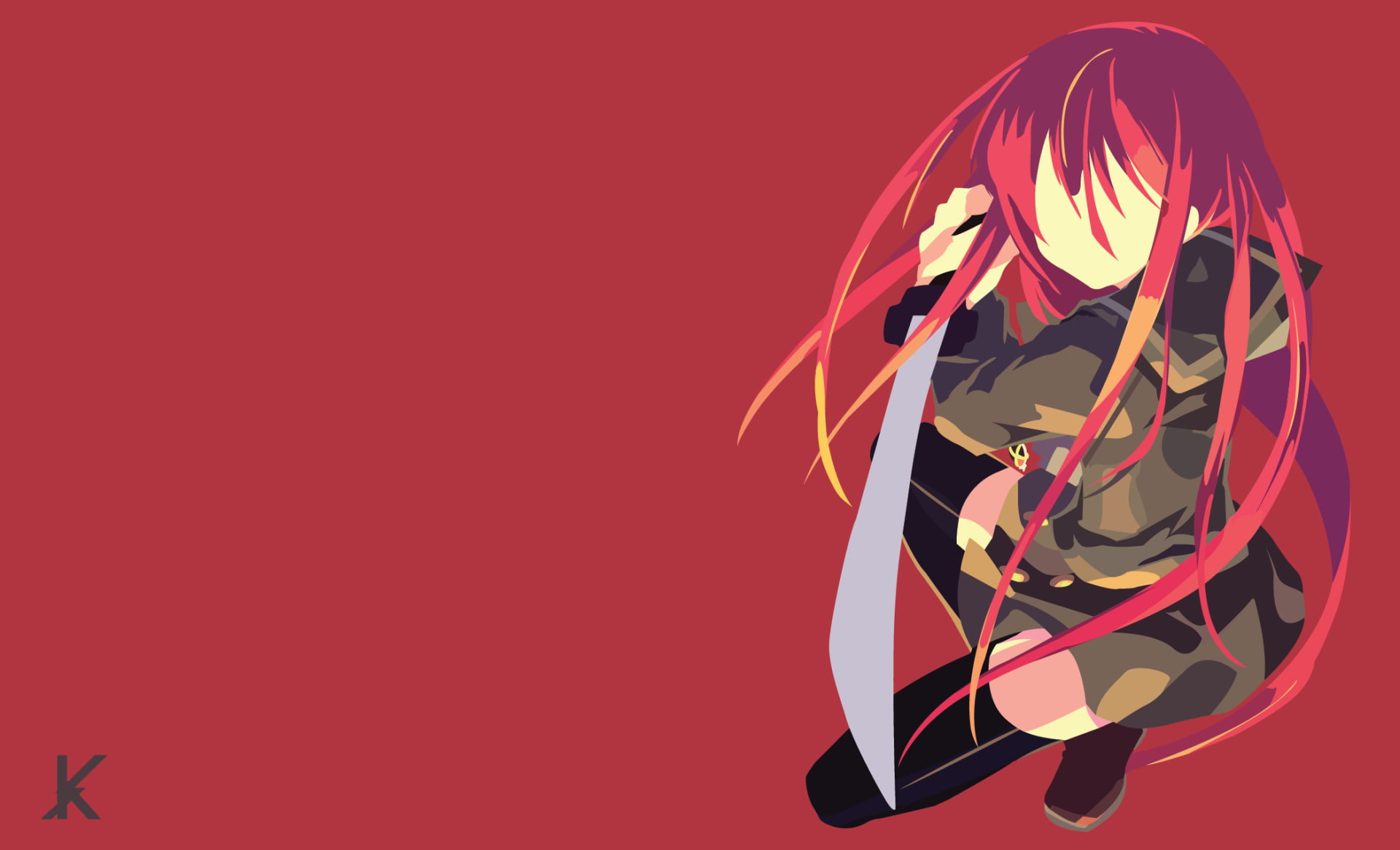 Long Hair, Thigh Highs, Minimalist, Sword, Shana (Shakugan No Shana), Girl, Katana, Shakugan No Shana, Anime, Weapon, 1080P, Skirt, HD Wallpaper