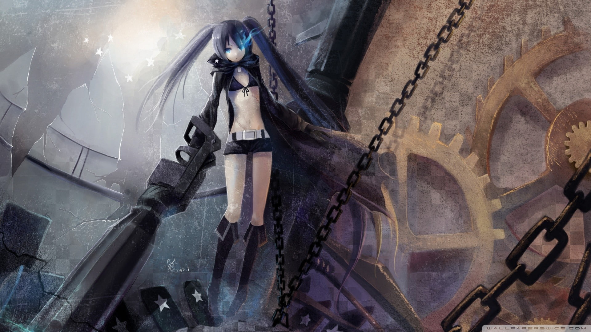 built structure, low angle view, 1080P, belief, human representation, day, weapon, place of worship, machinery, religion, building, no people, Black Rock Shooter, HD Wallpaper