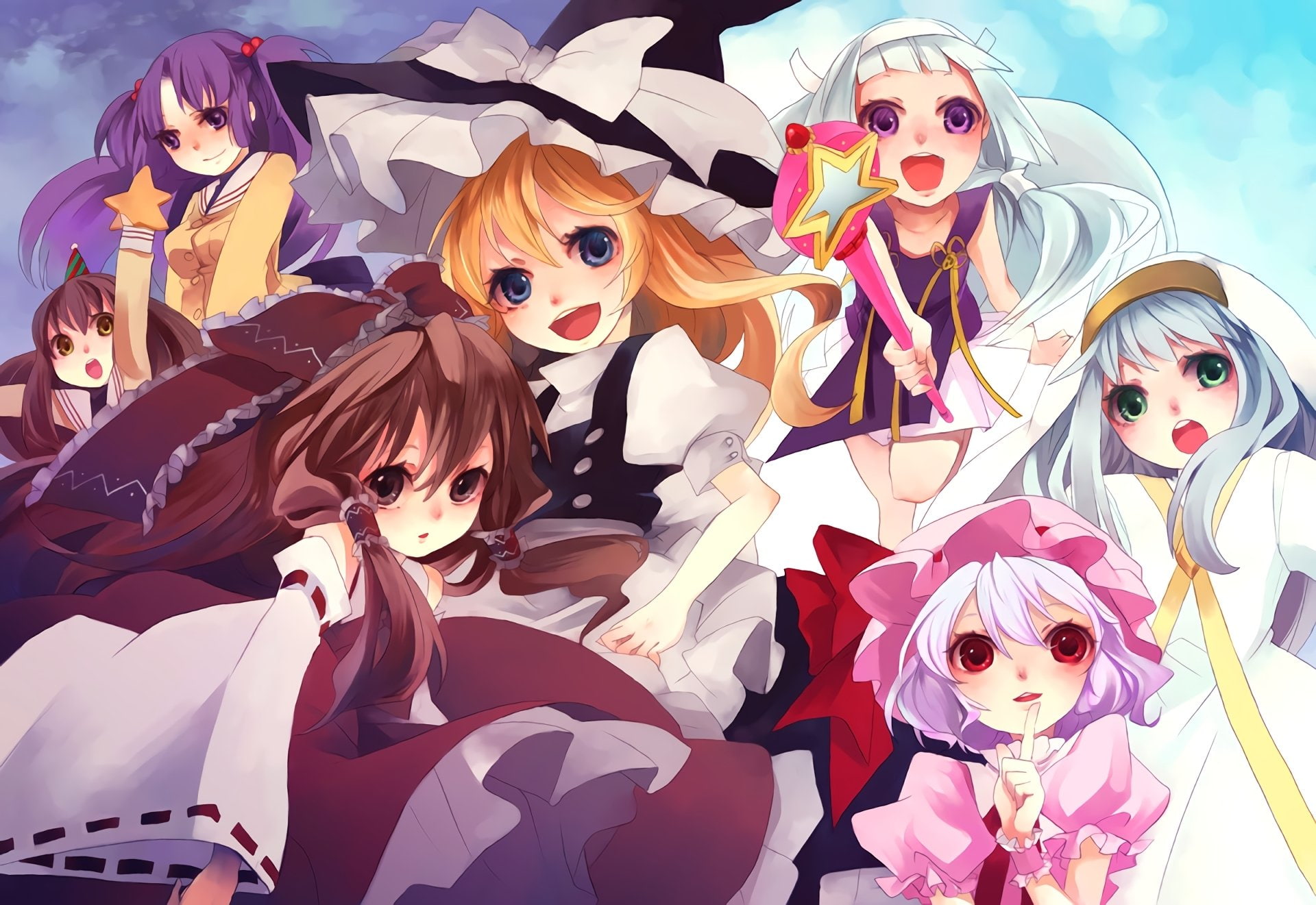 Index Librorum Prohibitorum, Fuuko Ibuki, Marisa Kirisame, Clannad, Reimu Hakurei, 1080P, Anime, Crossover, Kannagi: Crazy Shrine Maidens, To Aru Majutsu No Index, HD Wallpaper