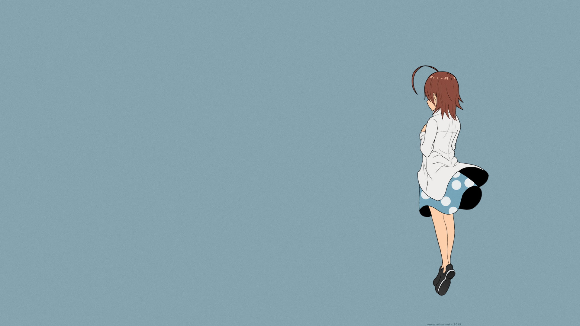 clear sky, rear view, leisure activity, day, Last Order, blue, brunette, Arata Yamaji, anime girls, one person, 1080P, short hair, motion, minidress, single object, HD Wallpaper