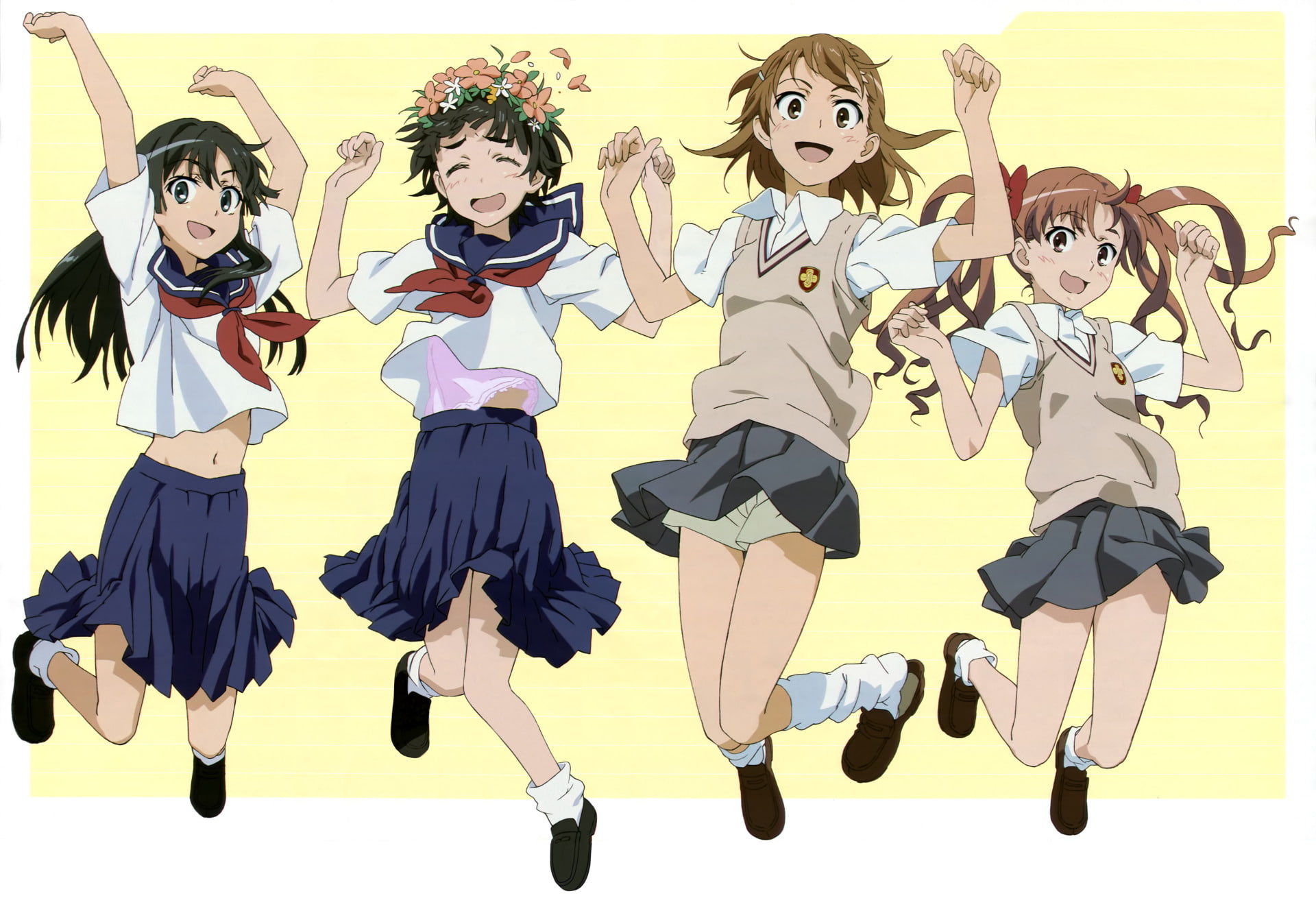 To Aru Kagaku No Railgun, Anime, Mikoto Misaka, Ruiko Saten, Kazari Uiharu, 1080P, Kuroko Shirai, HD Wallpaper