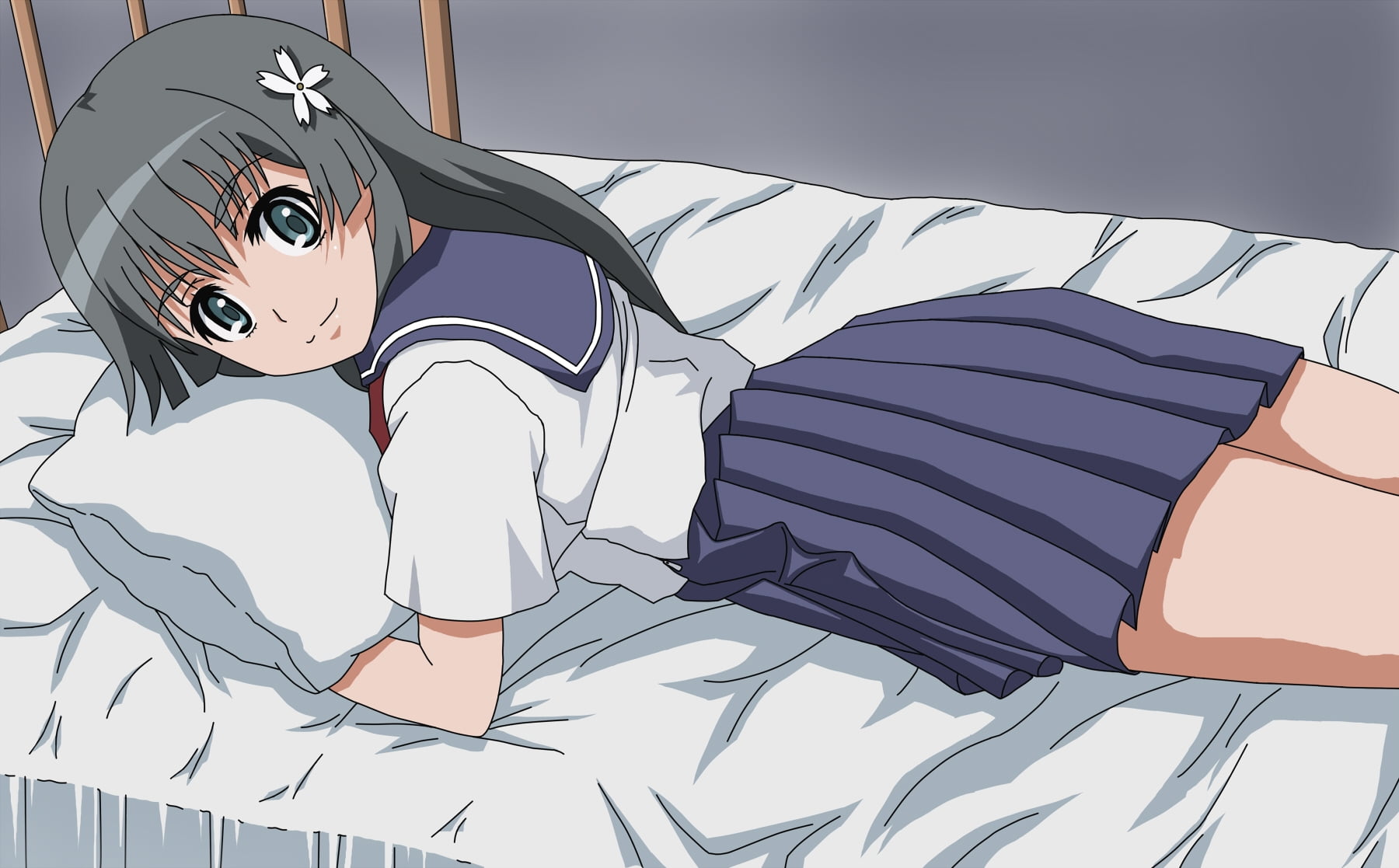 clothing, representation, pattern, bedding, digital, anime, smile, creativity, emotion, low angle view, girl, saten ruiko, pillow, sky, nature, HD Wallpaper