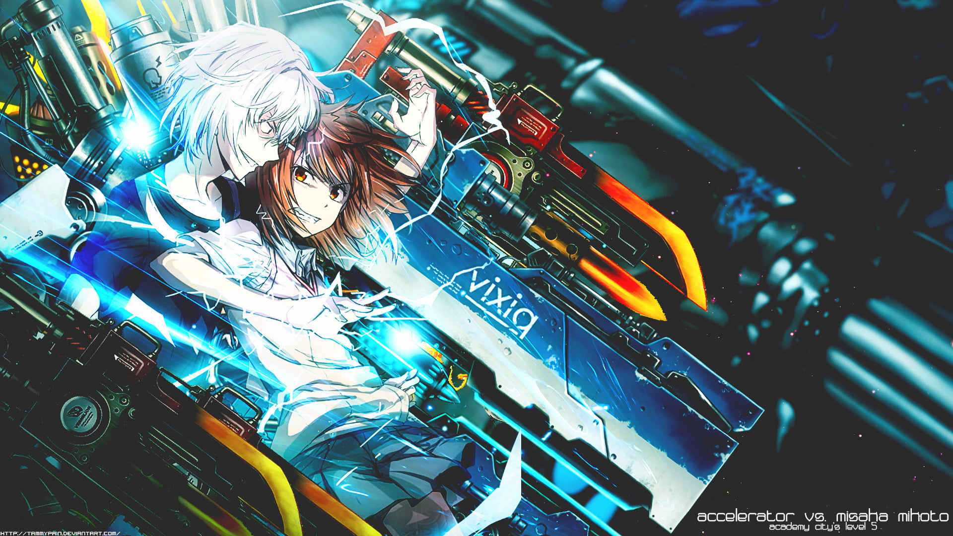 Anime, working, high angle view, engine, electronics industry, busy, cable, industry, welding, 1080P, metal, work tool, factory, technology, Accelerator (To Aru Kagaku No Railgun), HD Wallpaper