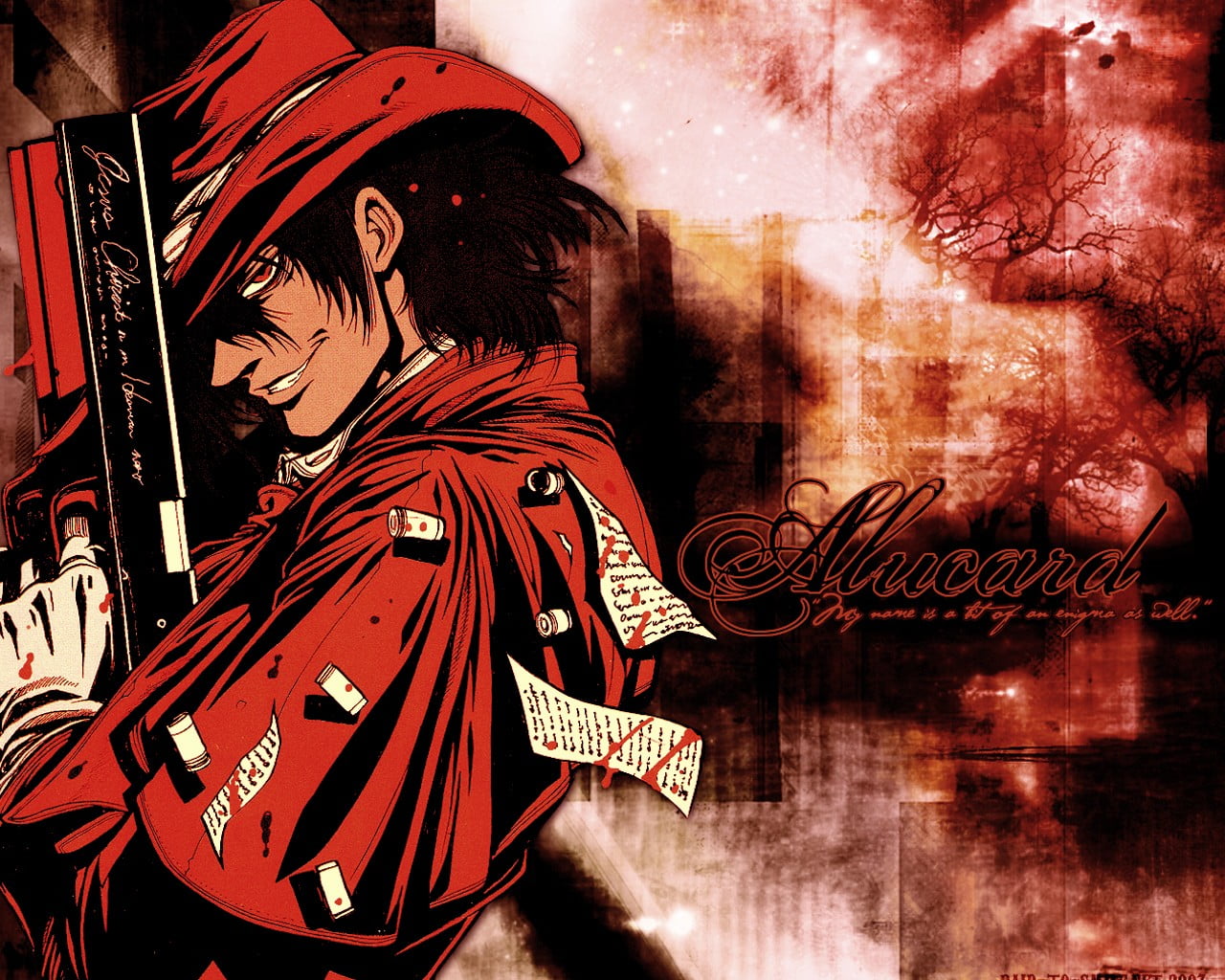 built structure, red, art and craft, communication, creativity, Alucard, male likeness, no people, celebration, anime, sign, architecture, 720P, clothing, HD Wallpaper