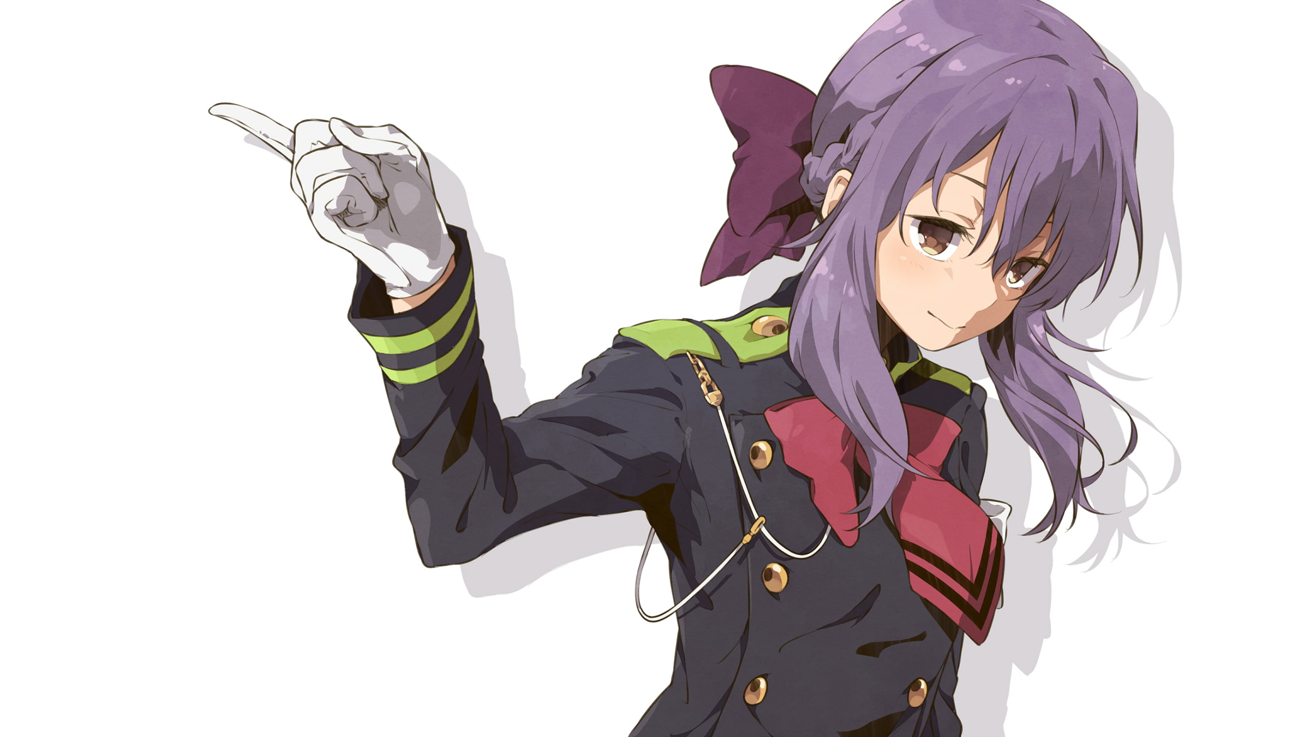 Anime, gloves, shinoa hiiragi, uniform, 2K, owari no seraph, ribbon, HD Wallpaper