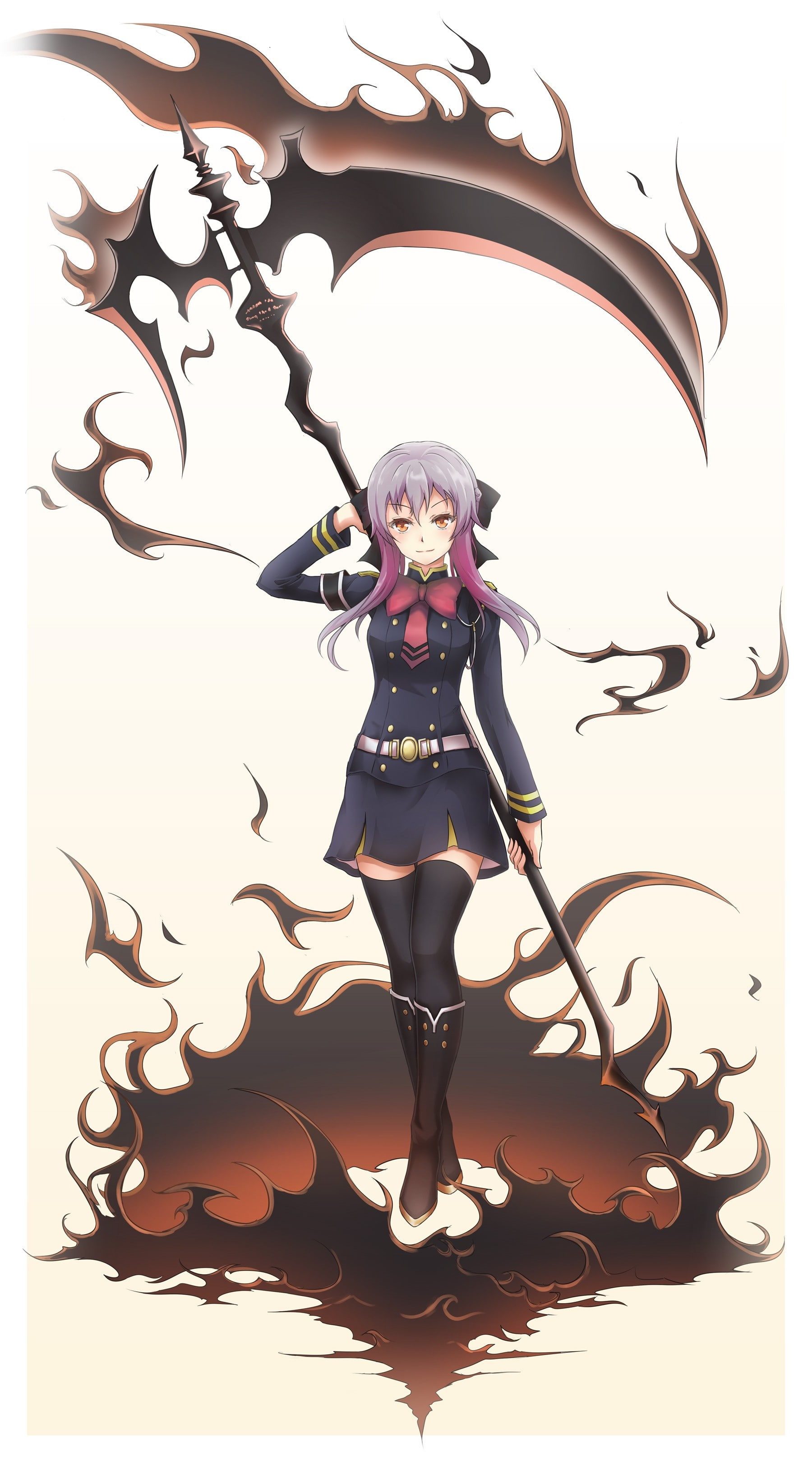 Hiiragi Shinoa, creativity, Owari No Seraph, clothing, beautiful woman, women, white background, adult, arts culture and entertainment, butterfly - insect, Phone HD Wallpaper
