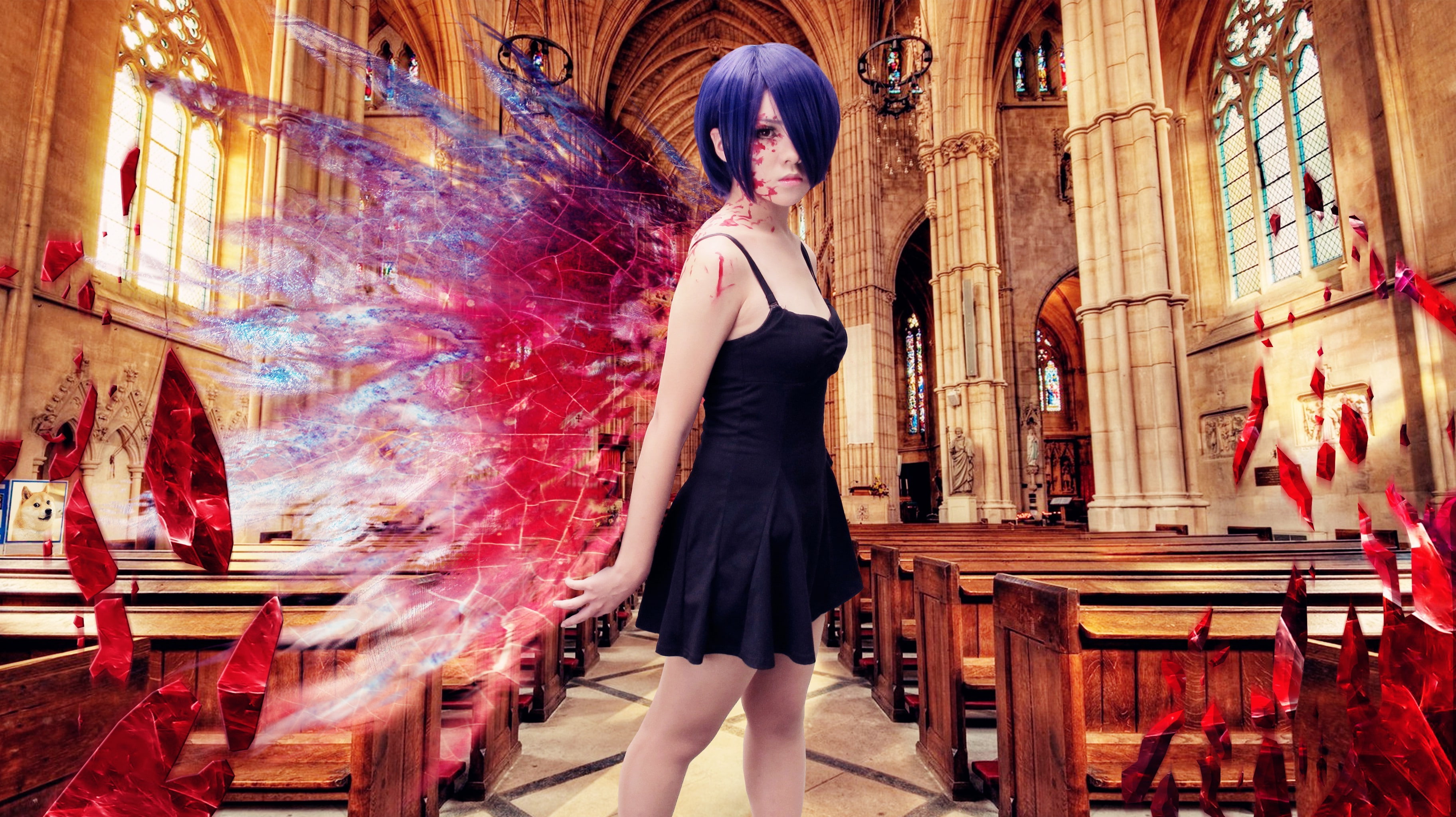 young adult, women, fashion, casual clothing, real people, lifestyles, three quarter length, kirishima touka tokyo ghoul cosplay, one person, hairstyle, HD Wallpaper
