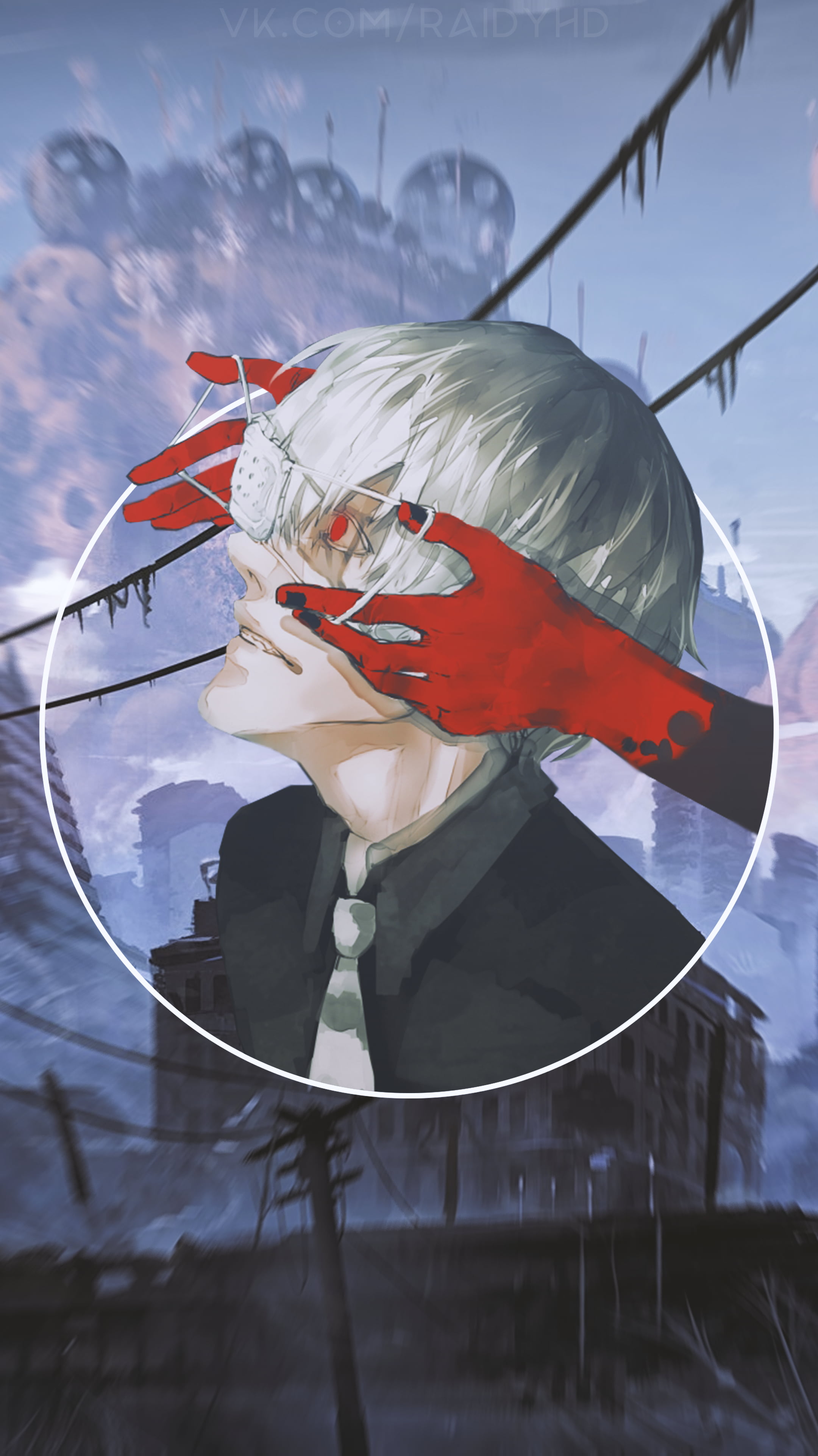 4K, picture-in-picture, Kaneki Ken, tie, anime, anime boys, red eyes, Phone HD Wallpaper