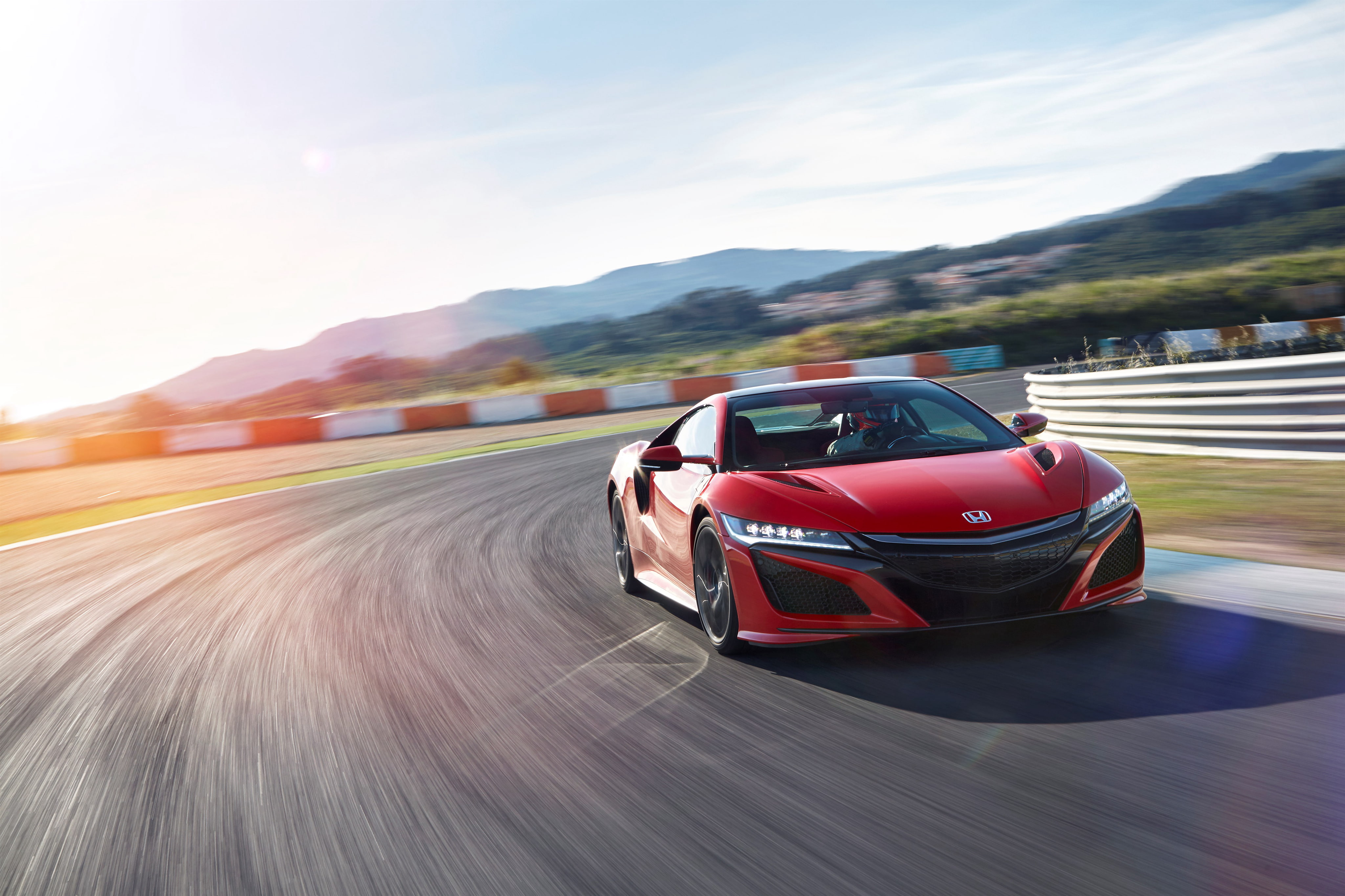 day, red, Race track, track and field, 2016 Cars, road trip, 4K, sports race, 4K, car, speed, Honda, sky, travel, Honda NSX, transportation, mountain, HD Wallpaper