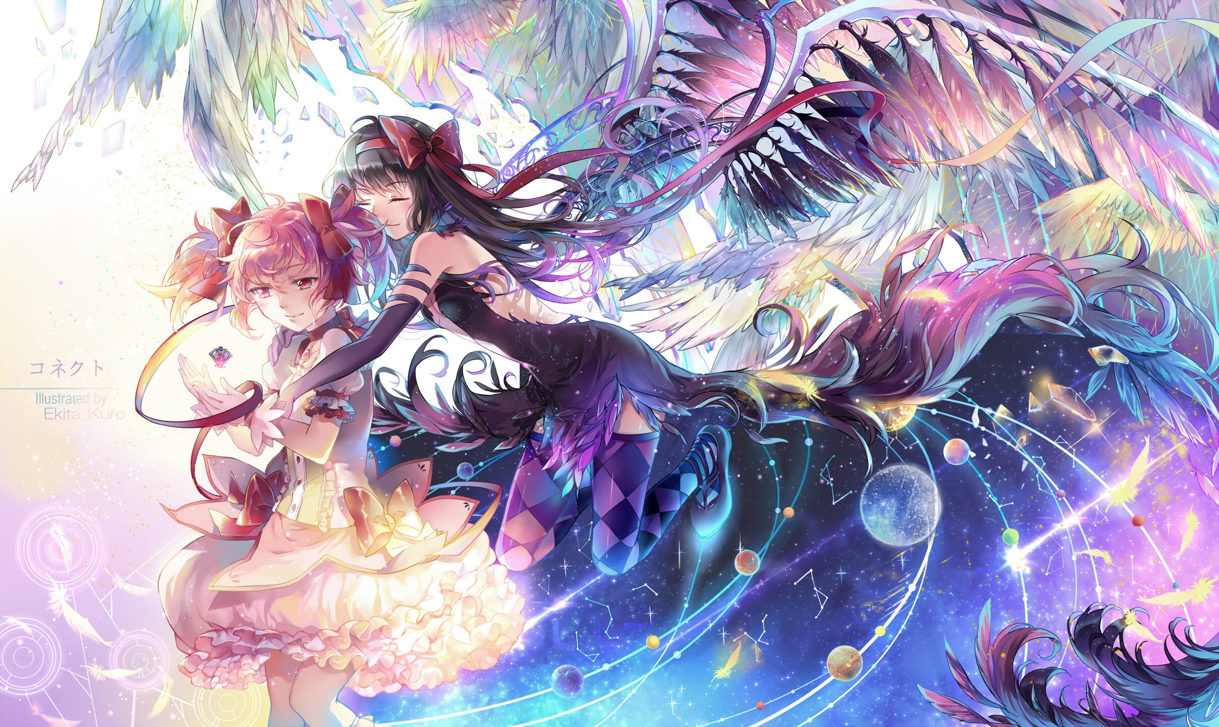 pattern, 1080P, Akemi Homura, one person, Kaname Madoka, young adult, creativity, anime girls, representation, indoors, paint, graffiti, human representation, HD Wallpaper