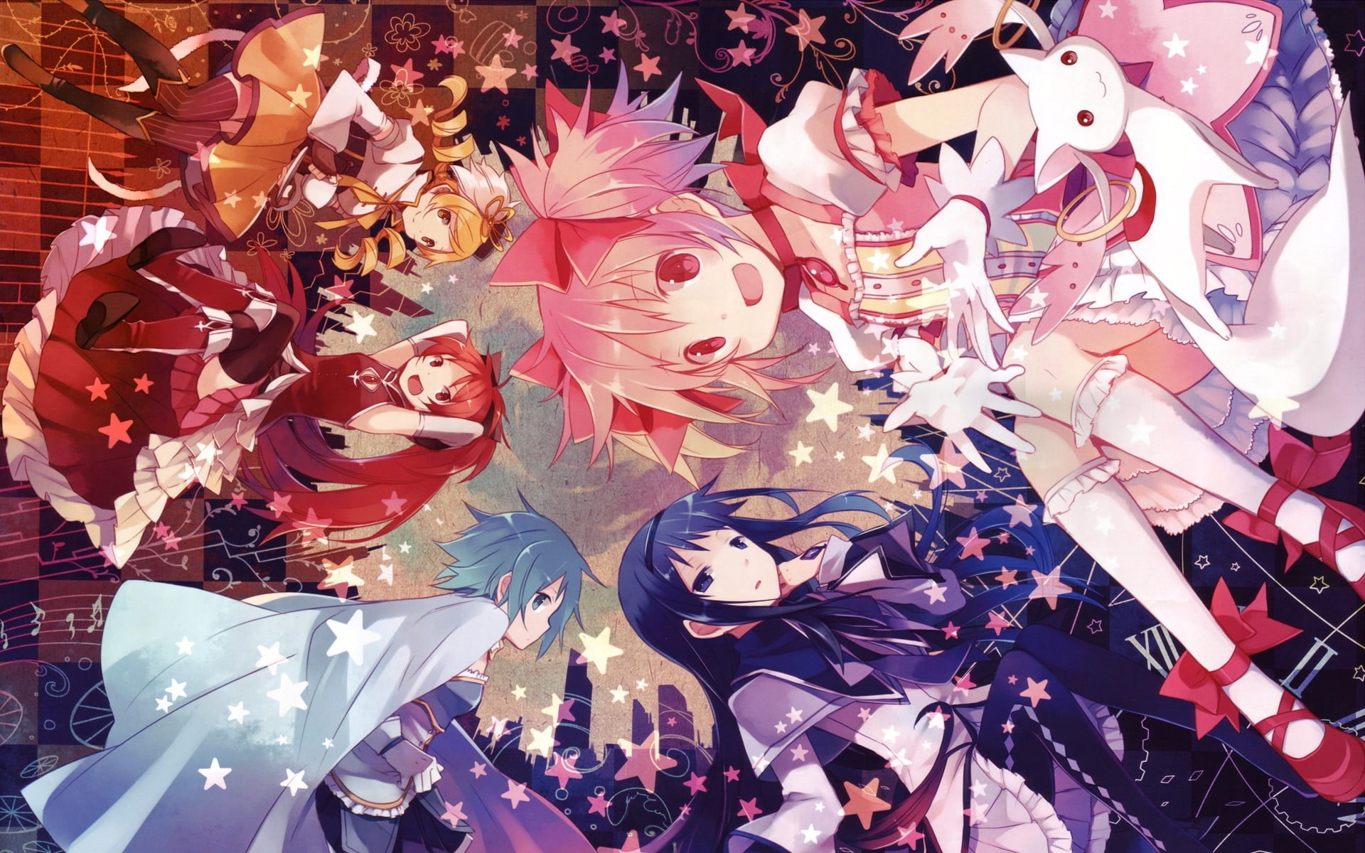 large group of objects, close-up, Akemi Homura, full frame, female likeness, anime girls, indoors, anime, variation, backgrounds, creativity, human representation, HD Wallpaper