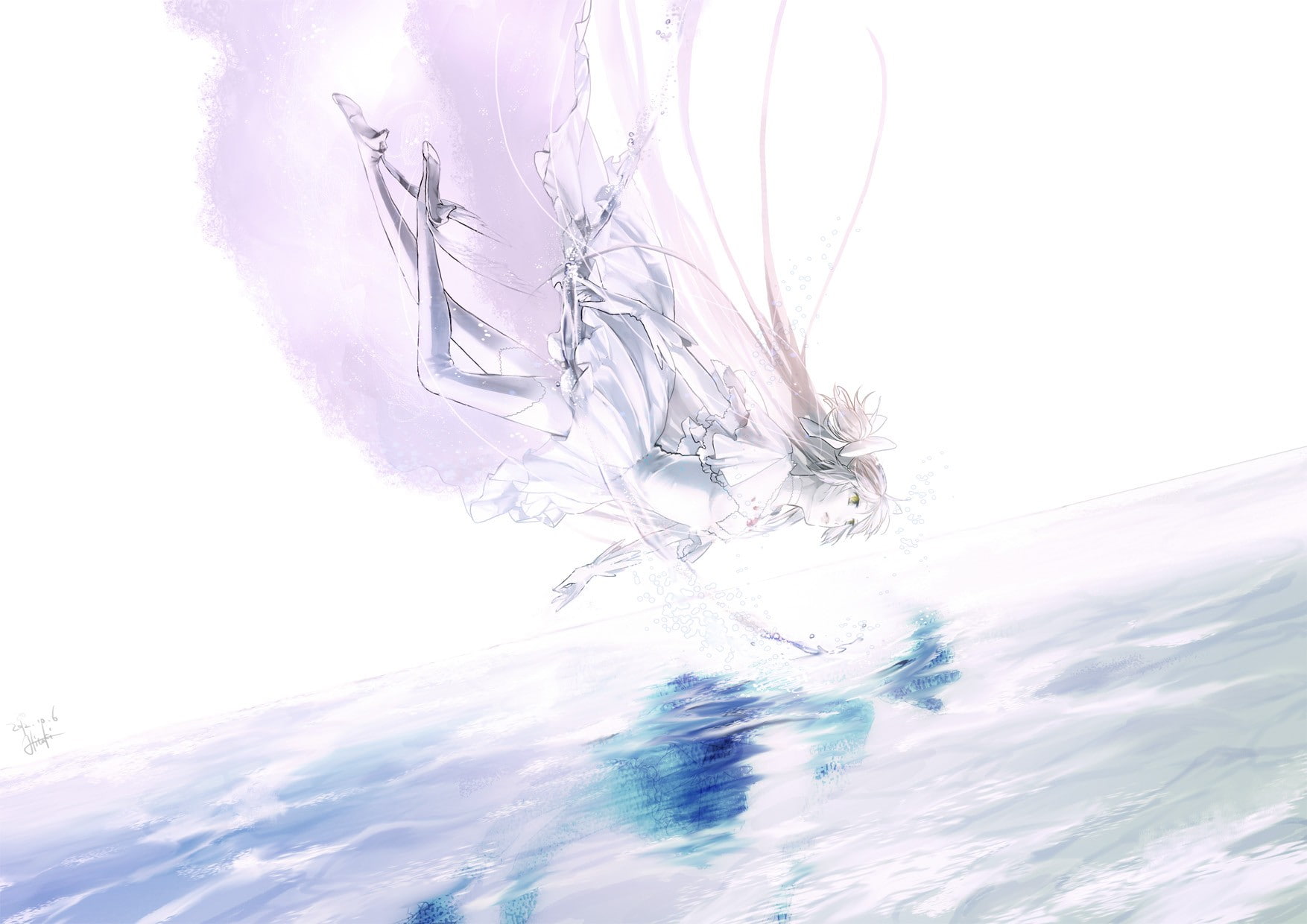 cloud - sky, fragility, Mahou Shoujo Madoka Magica, waterfront, white background, low angle view, softness, vulnerability, anime girls, digital composite, HD Wallpaper