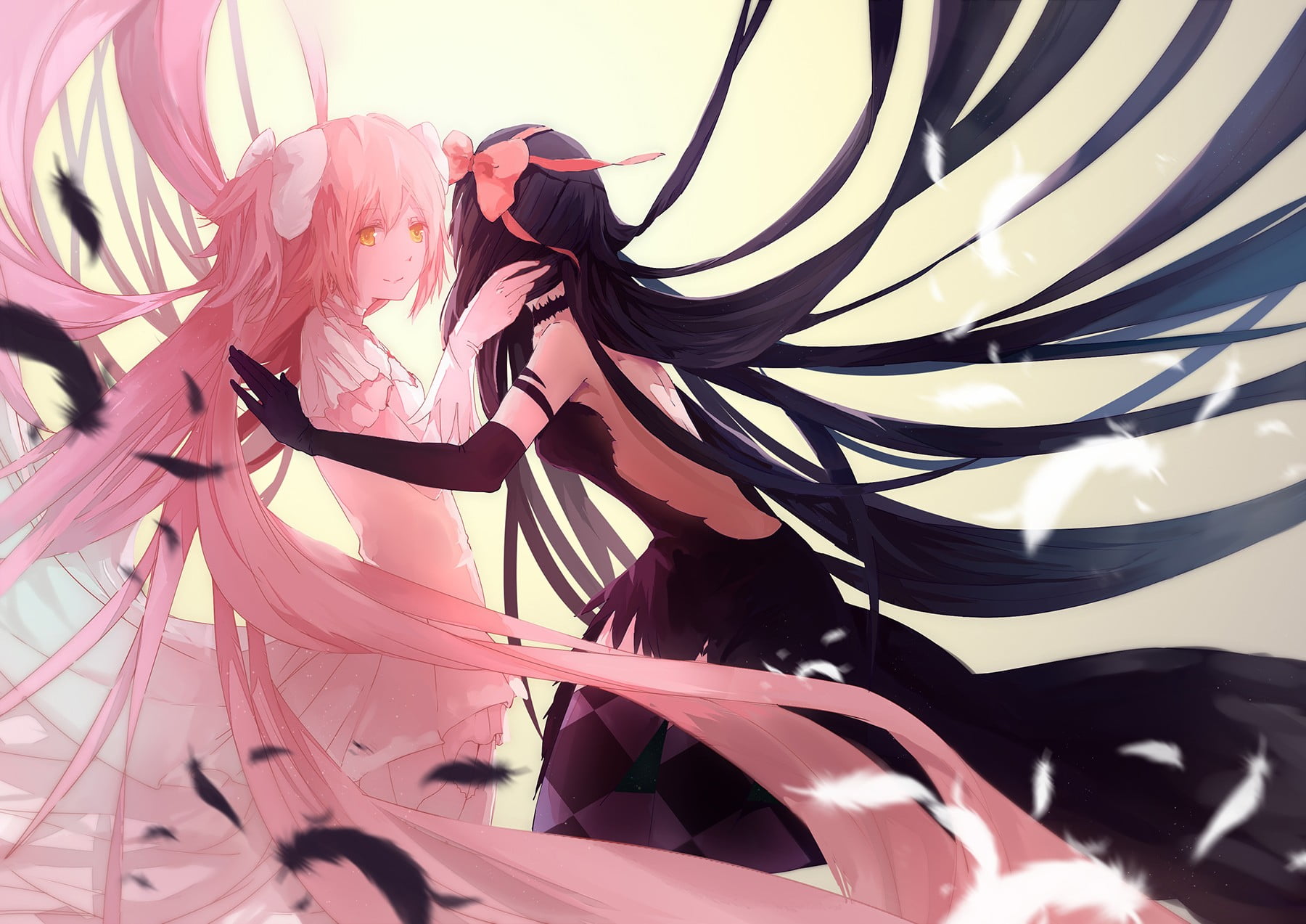 real people, young adult, anime girls, togetherness, leisure activity, full frame, two people, men, anime, women, Akemi Homura, indoors, standing, hairstyle, HD Wallpaper