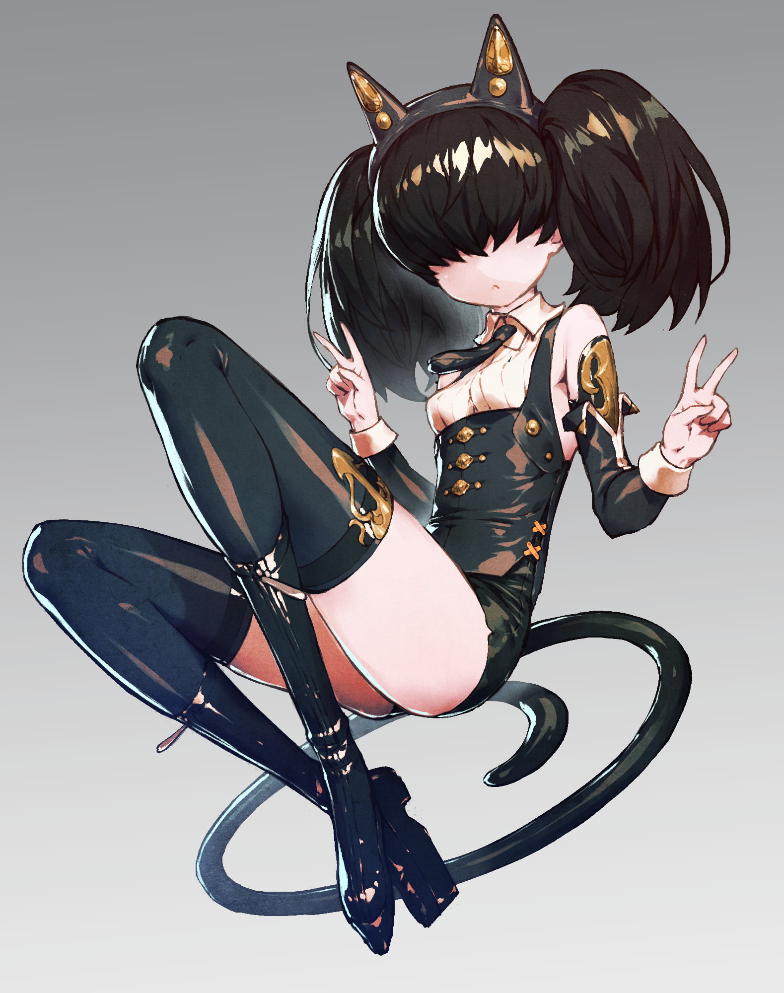anime girls, 1080P, Chyko, covered eyes, anime, original characters, simple background, bunny girl, Phone HD Wallpaper