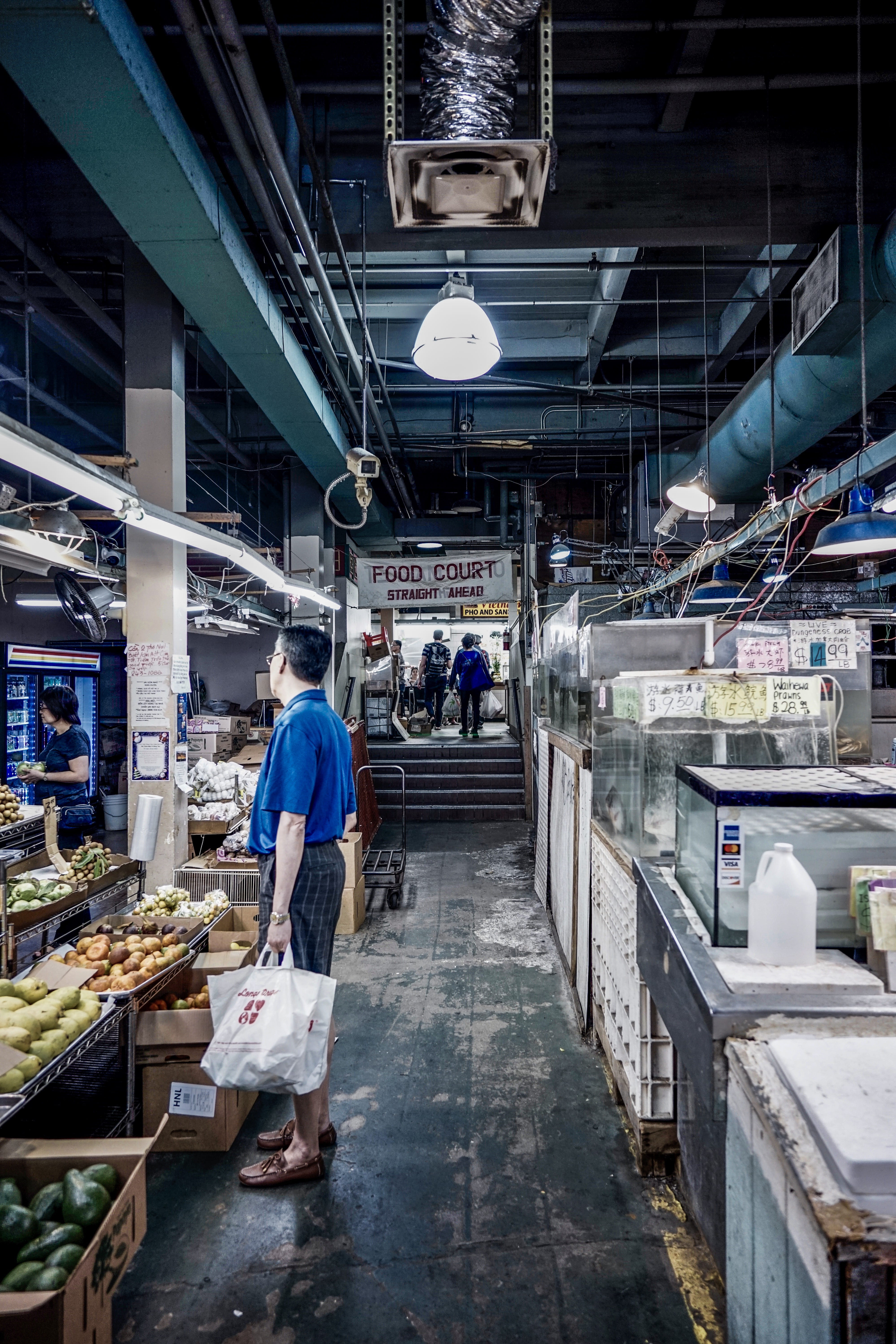 shelf, man, incidental people, lighting, shop, bakery, grocery store, monitor, casual clothing, shopping, working, shoe, building, one person, lighting equipment, Phone HD Wallpaper