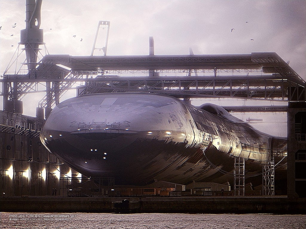 submarine, Ace Combat 5, Shipyard, Cranes (machine), 480P, HD Wallpaper
