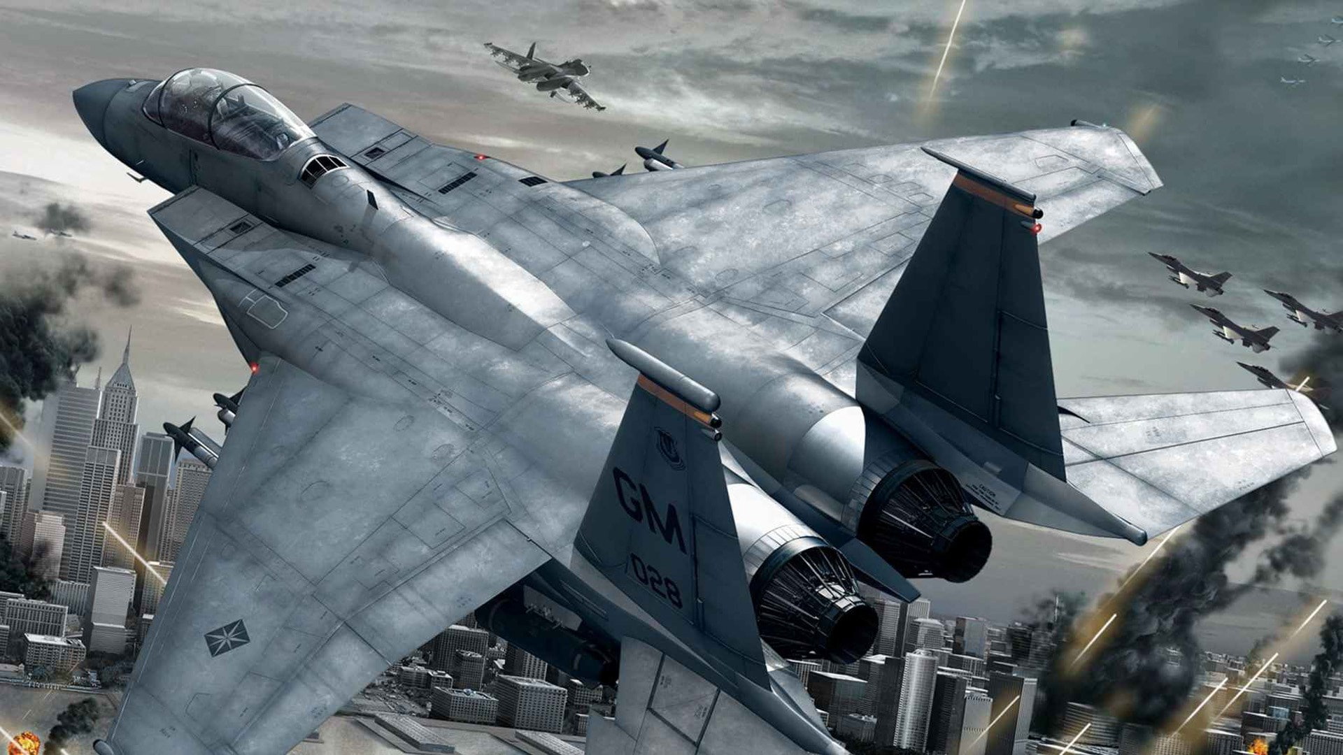 aircraft wing, aerospace industry, built structure, nature, day, cloud - sky, city, building exterior, outdoors, Ace Combat: Infinity, air vehicle, no people, HD Wallpaper