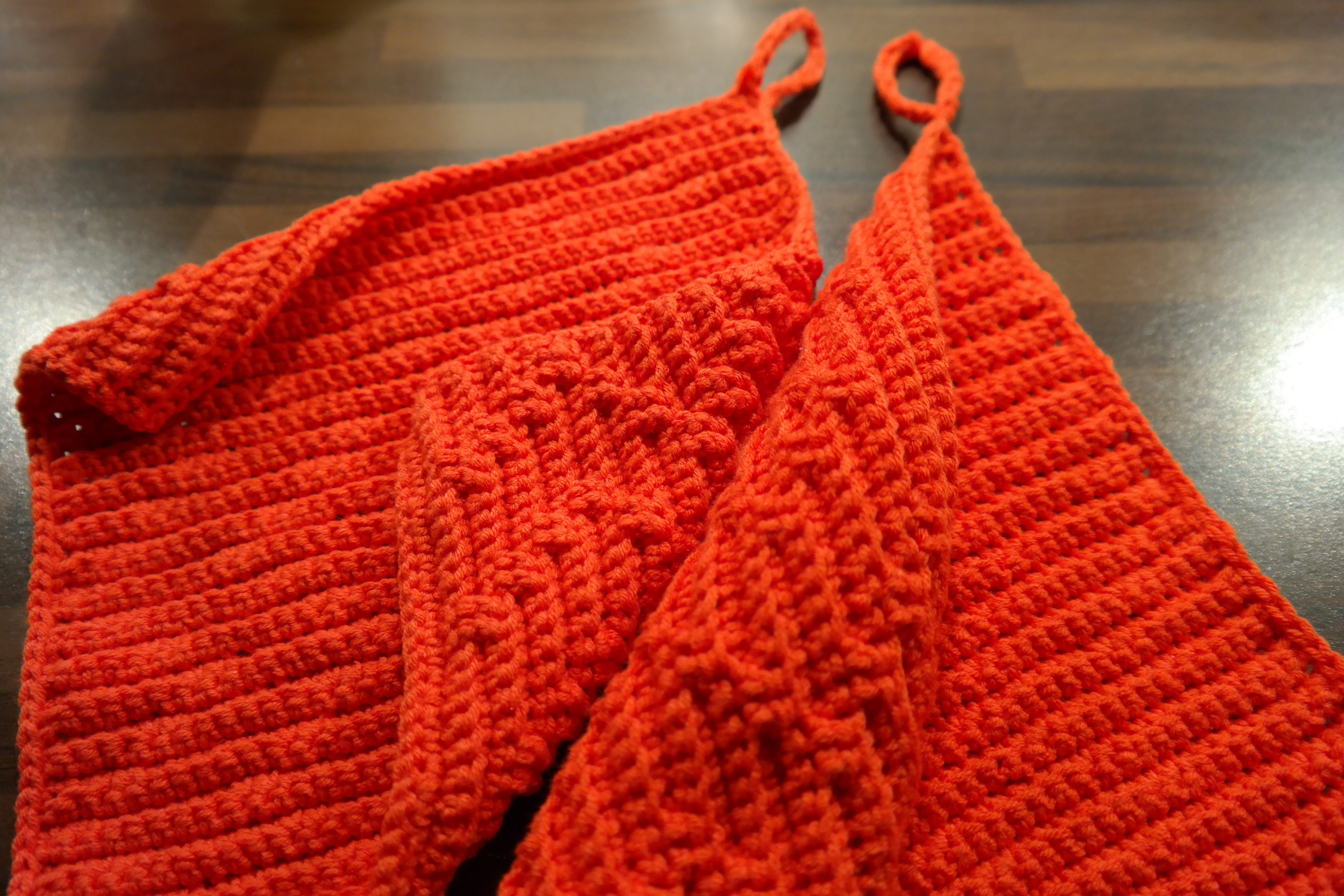Crochet, absence, close-up, pattern, art and craft, clothing, 5K, flooring, Oven, indoors, textile, doormat, material, Mitts, craft, orange color, oven mitts, HD Wallpaper