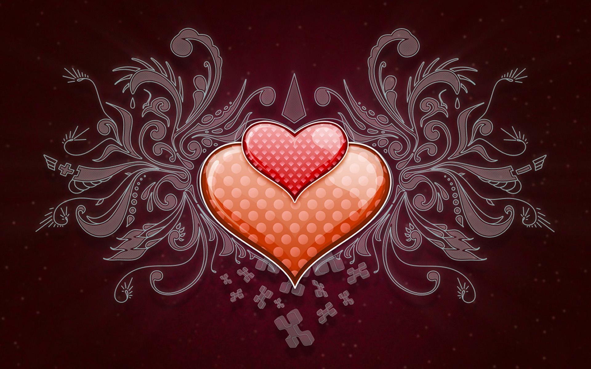 heart, hearts, 1080P, illustration, vector, wide, red, love, orange, HD Wallpaper