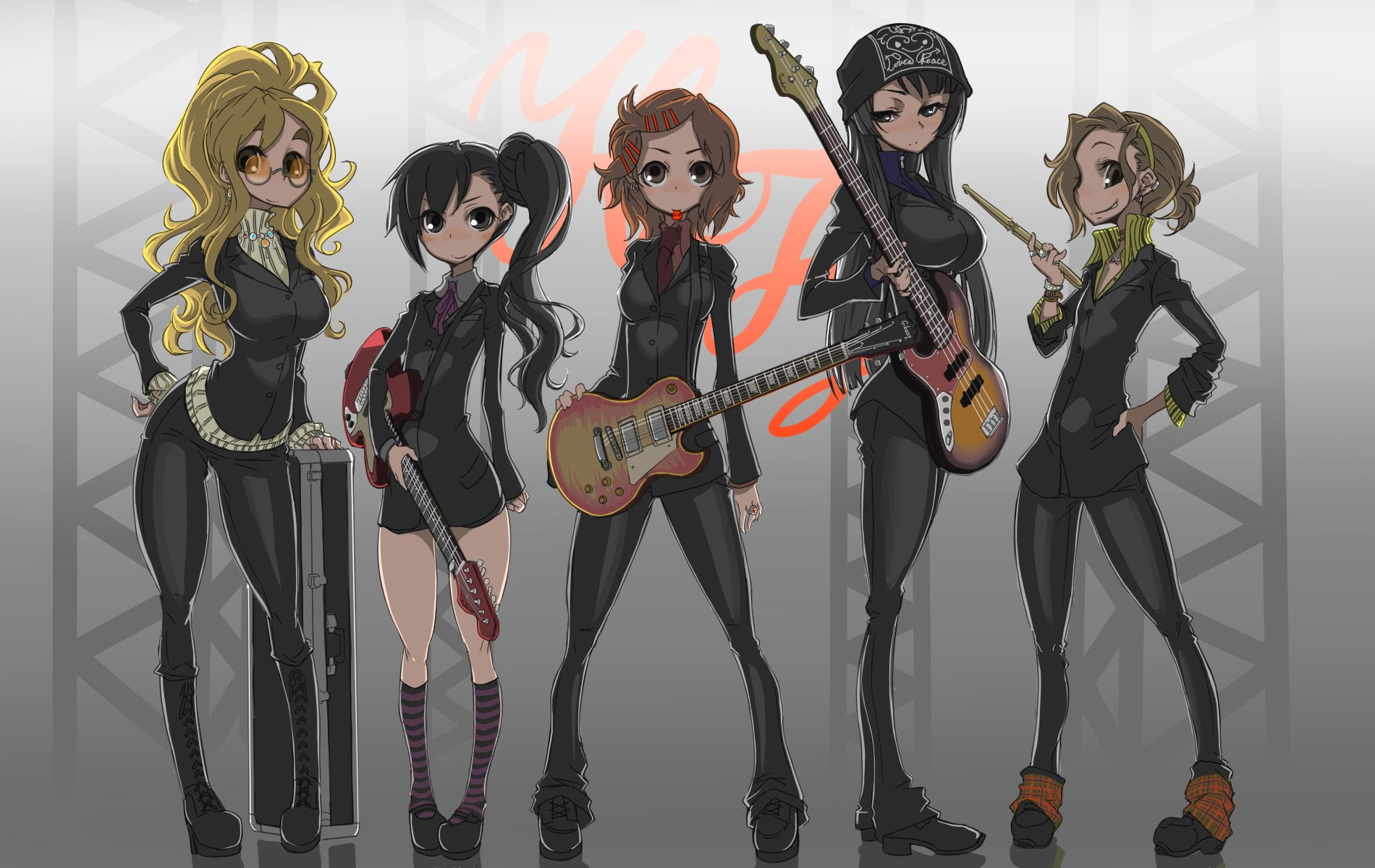 musical equipment, mio akiyama, tainak to knighty, music, costume, adult, k-on!, five, group of people, people, indoors, instrument, young Adult, 720P, HD Wallpaper