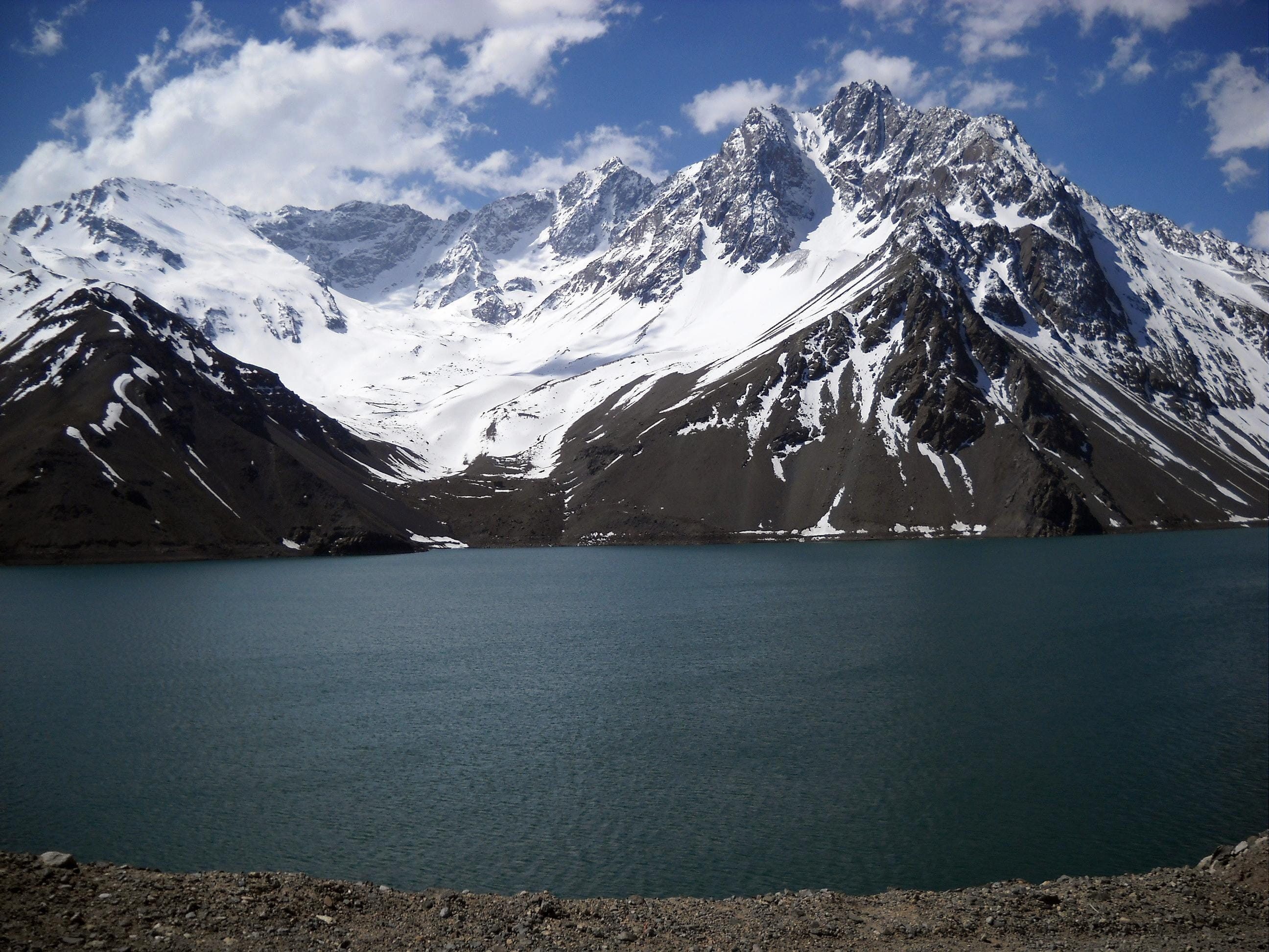 mountain Range, mountain Peak, ice, tranquil scene, mountain, water, cloud - sky, scenics - nature, cajon del maipo, lake, snowcapped mountain, snow, no People, HD Wallpaper