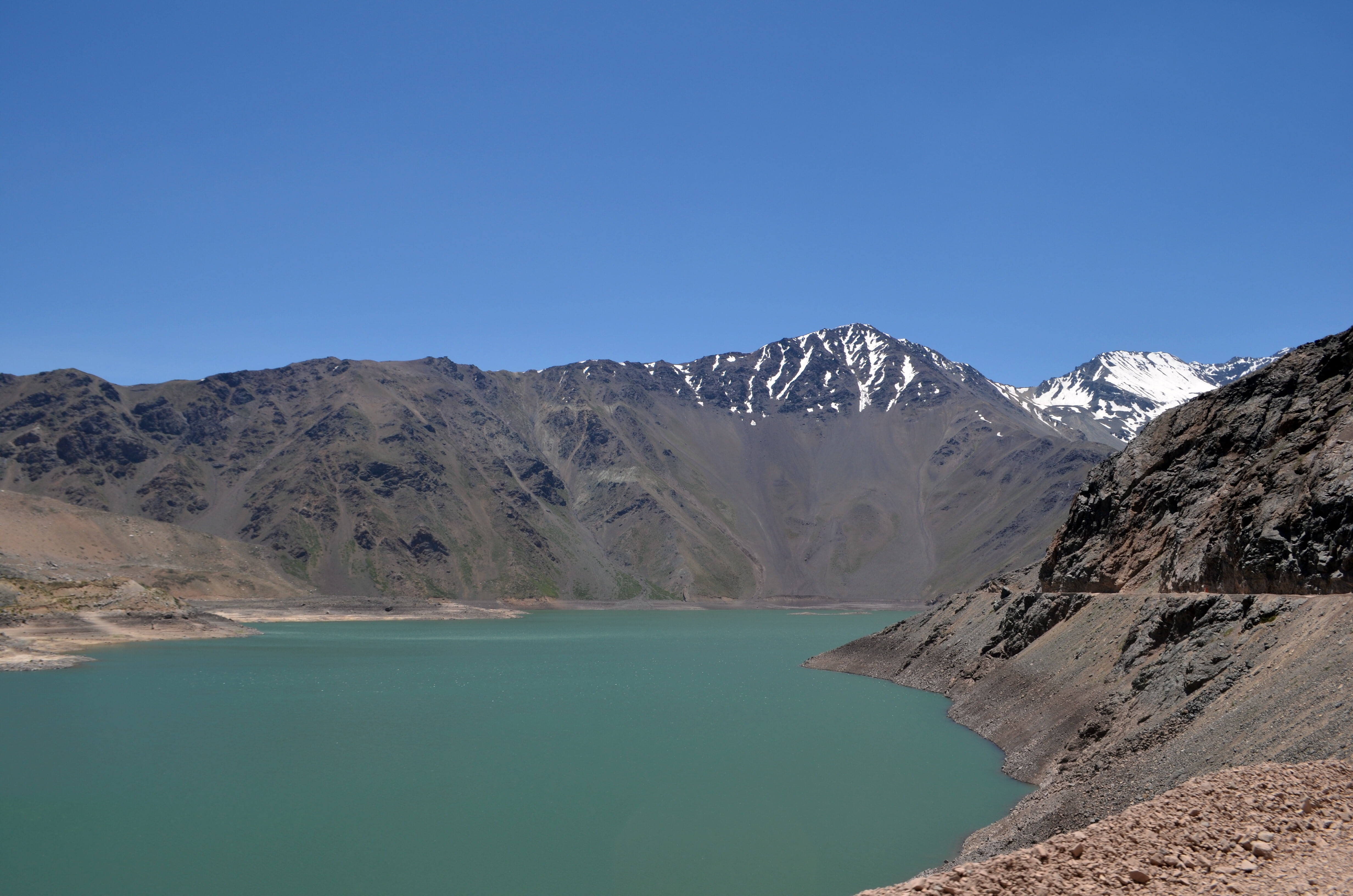 clear sky, laguna, beauty in nature, landscape, chile, no people, snow, tranquility, travel, lagoon, nature, blue, mountain peak, 4K, mountain, sky, snowcapped mountain, HD Wallpaper