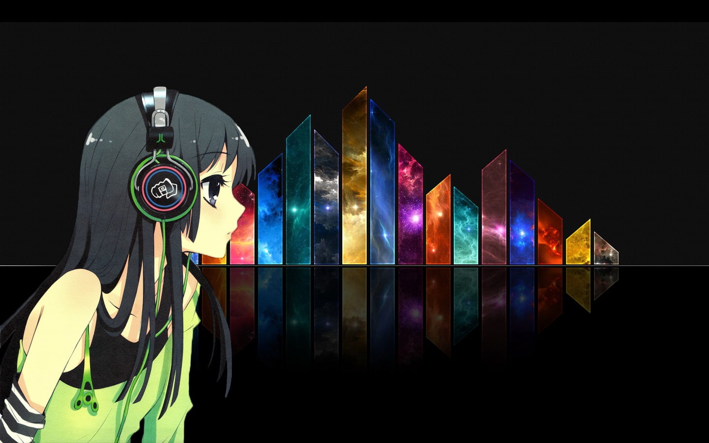 headphones, no people, panoramic, arts culture and entertainment, art and craft, glowing, multi colored, architecture, illuminated, sky, black background, HD Wallpaper
