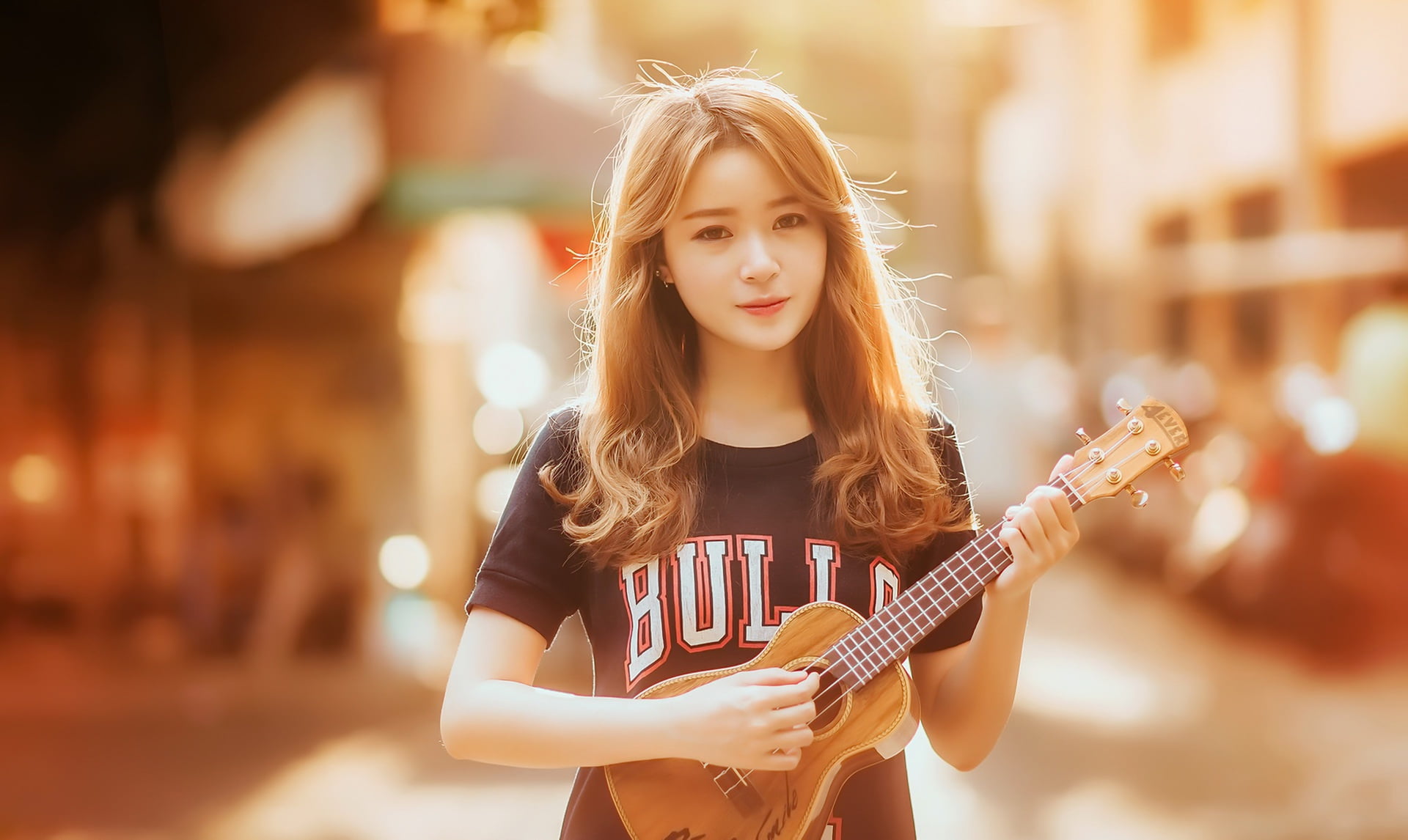waist up, portrait, playing, music, one person, teenager, plucking an instrument, long hair, Asian, hairstyle, urban, hair, holding, musician, women, musical instrument, HD Wallpaper