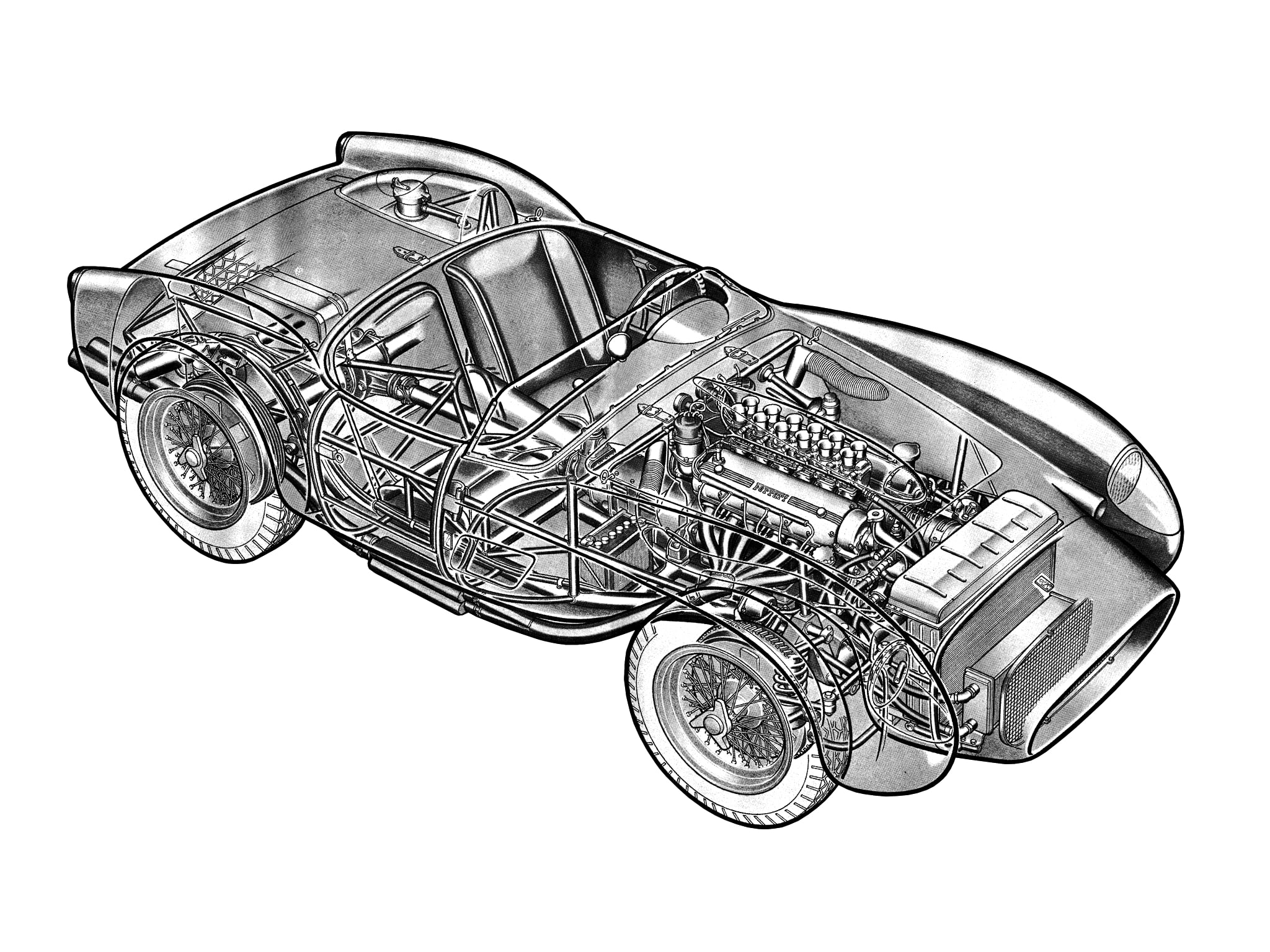 retro, spyder, rossa, 250, scaglietti, racing, cutaway, testa, engine, ferrari, 1957, interior, supercar, 1080P, race, HD Wallpaper