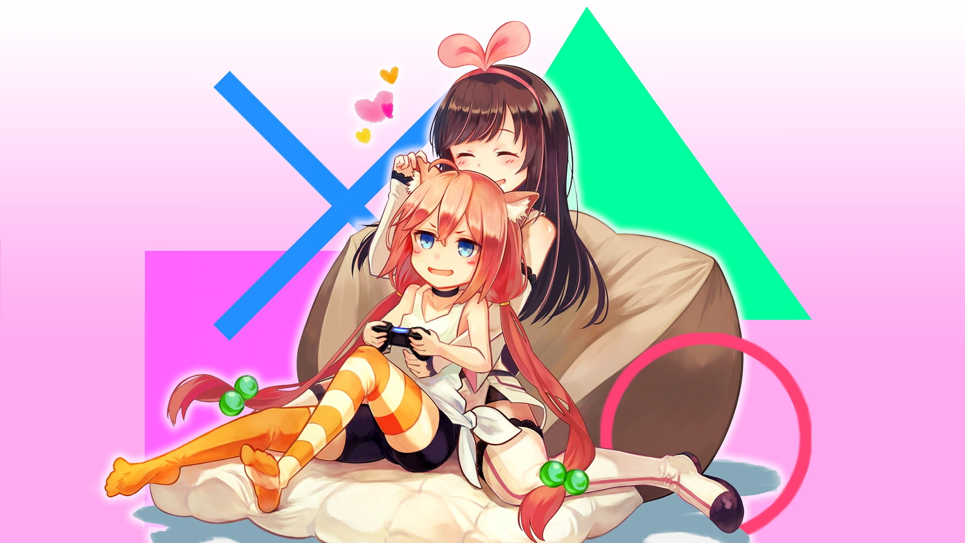 Crossover, AI Channel, Anime, 1080P, Hinata Channel, Kizuna AI, Hinata Nekomiya, HD Wallpaper