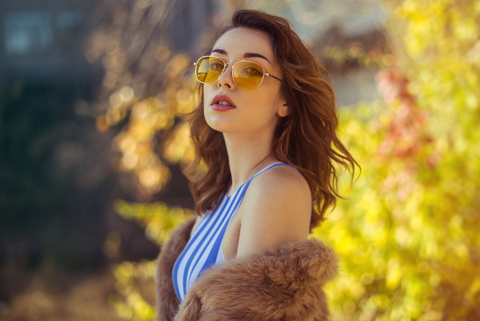 hair, glasses, long hair, women, sunglasses, one person, brunette, portrait, beautiful woman, red lipstick, model, young women, fashion, adult, open mouth, HD Wallpaper