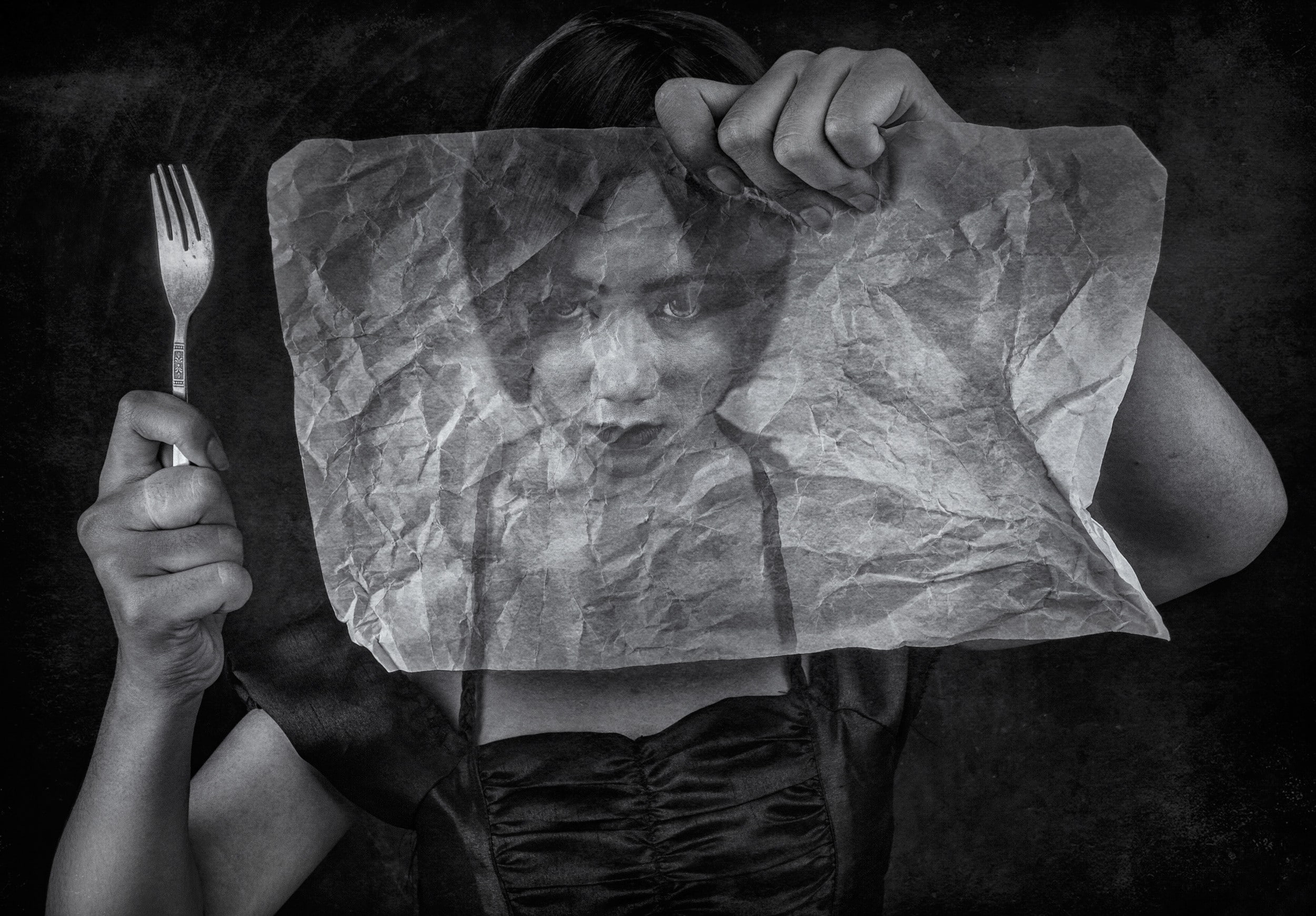 adult, women, Asian, front view, finger, human body part, human limb, holding, crumpled paper, close-up, hand, monochrome, indoors, one person, human arm, HD Wallpaper