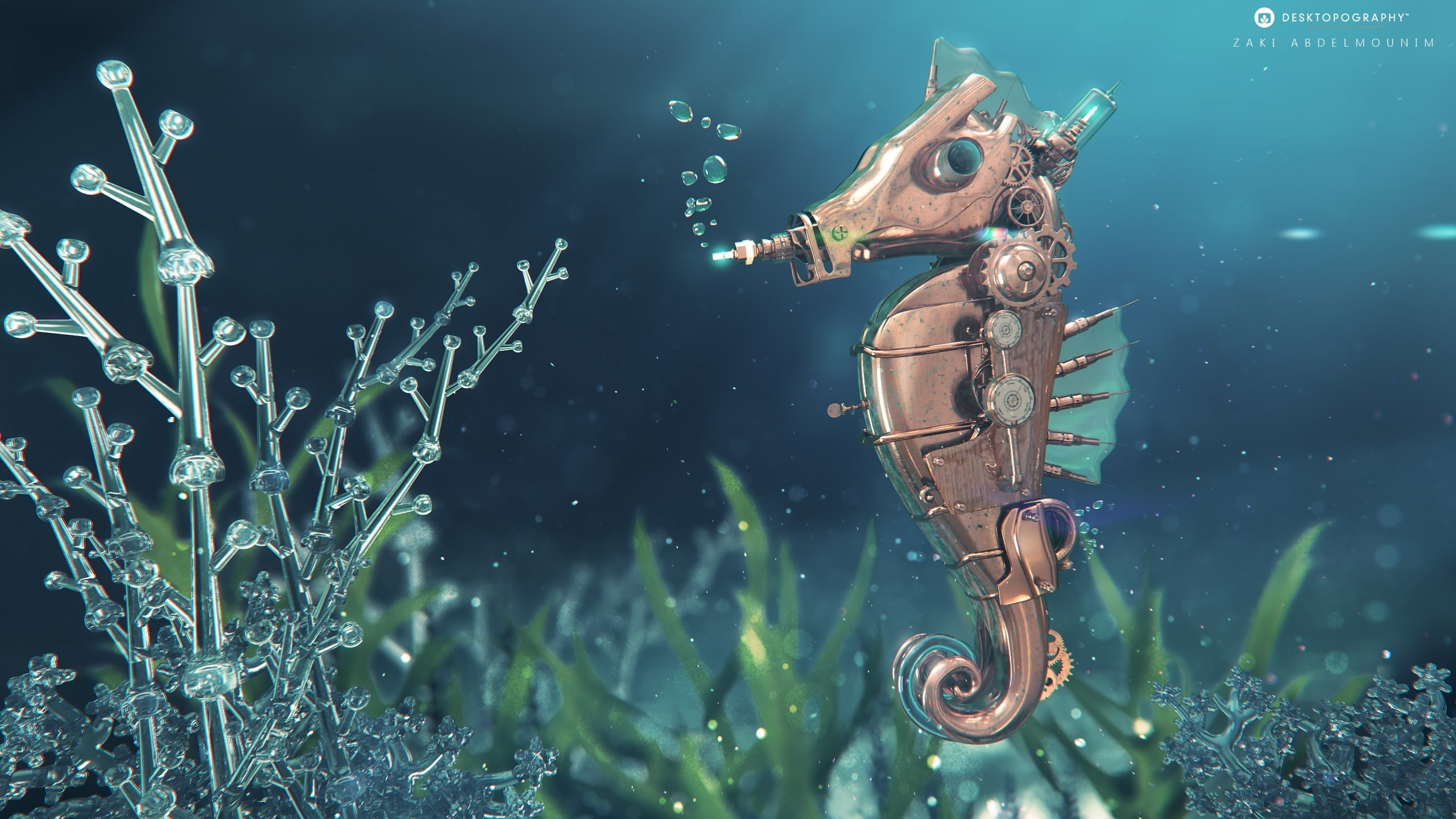 imitation, seahorse, metal, desktopography, 2K, HD Wallpaper