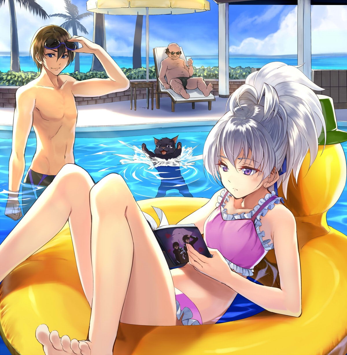 Mao, Darker than Black, swimming pool, anime, Yin, 480P, Phone HD Wallpaper