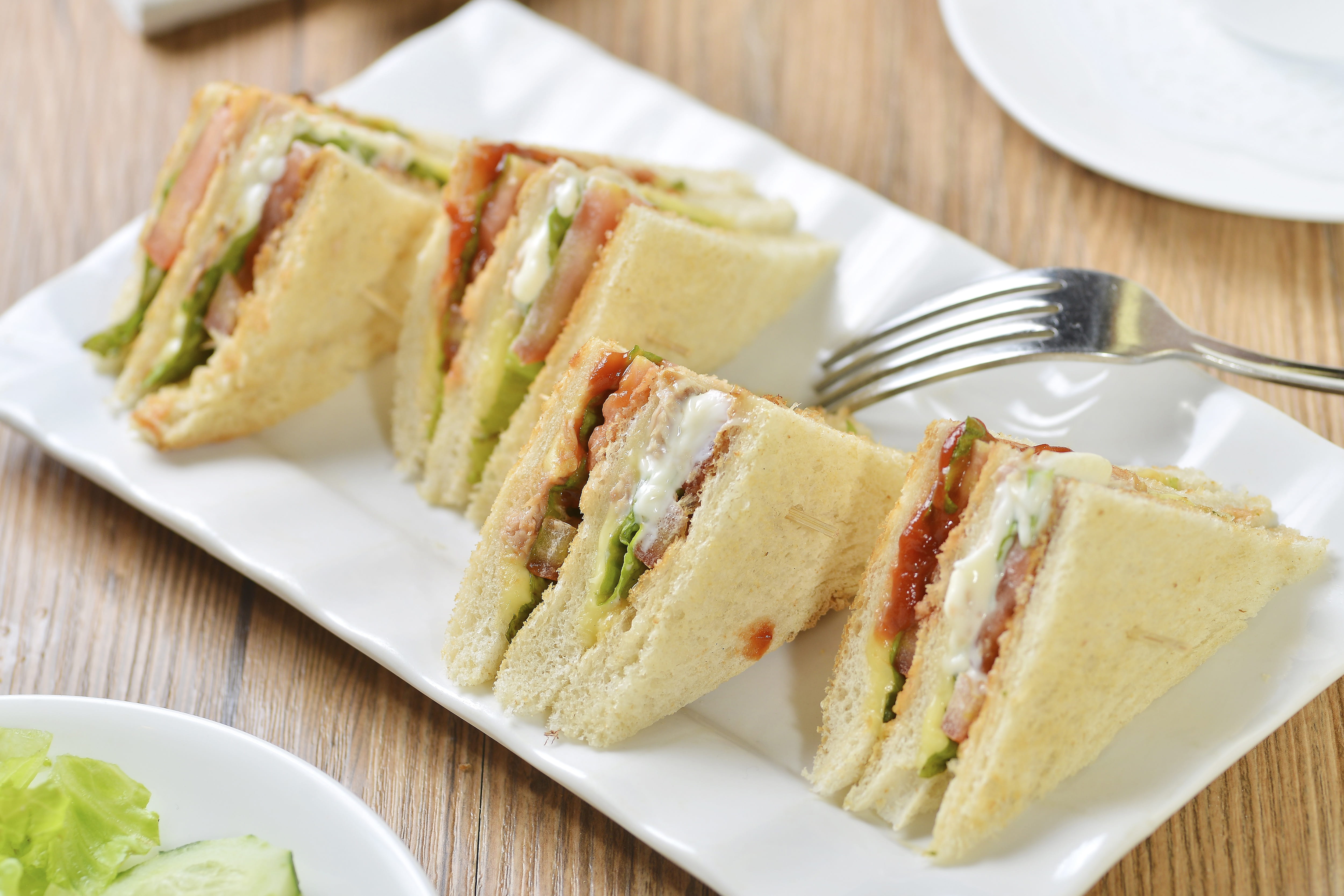 dairy product, fork, eating utensil, sandwich, kitchen utensil, healthy eating, crockery, meal, sandwiches, freshness, close-up, setting, bread, breakfast, HD Wallpaper