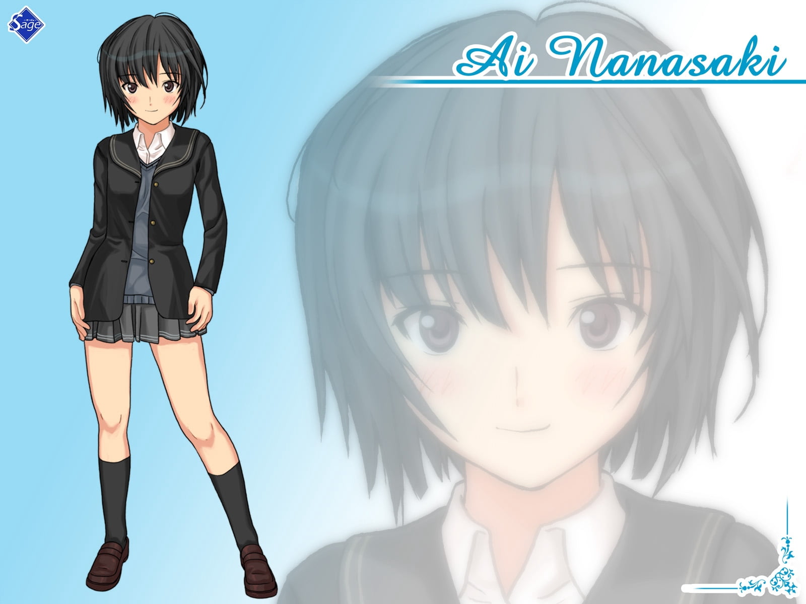 front view, human representation, smile, men, girls, 720P, girl, child, two people, indoors, ai, text, amagami, nanasaki ai, brunette, looking at camera, HD Wallpaper