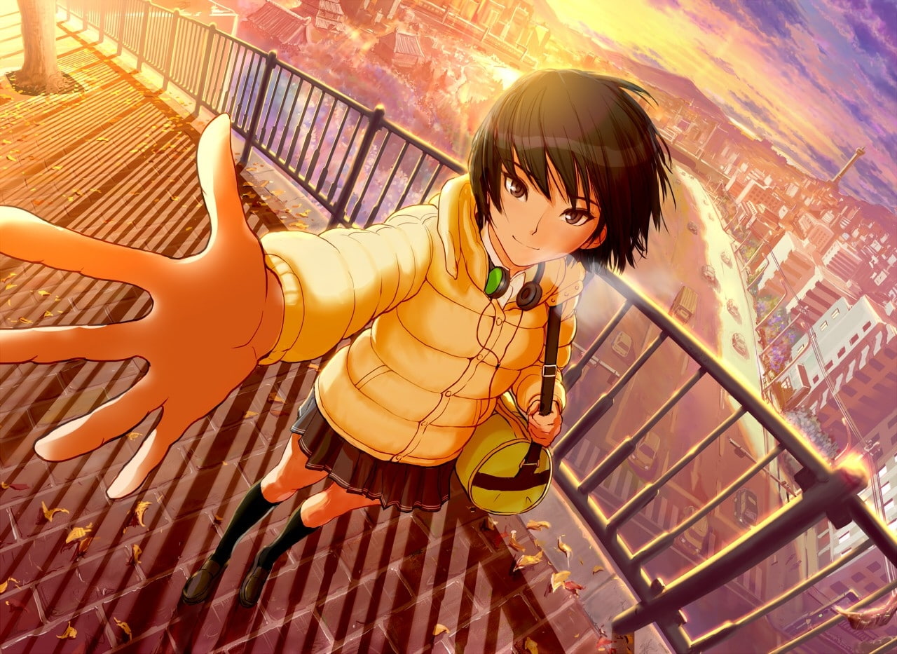 amagami, Amagami SS, 720P, cities, black, ai, people, ss, short, short hair, hd, hair, nanasaki, black eyes, Nanasaki Ai, art, headphones, eyes, HD Wallpaper