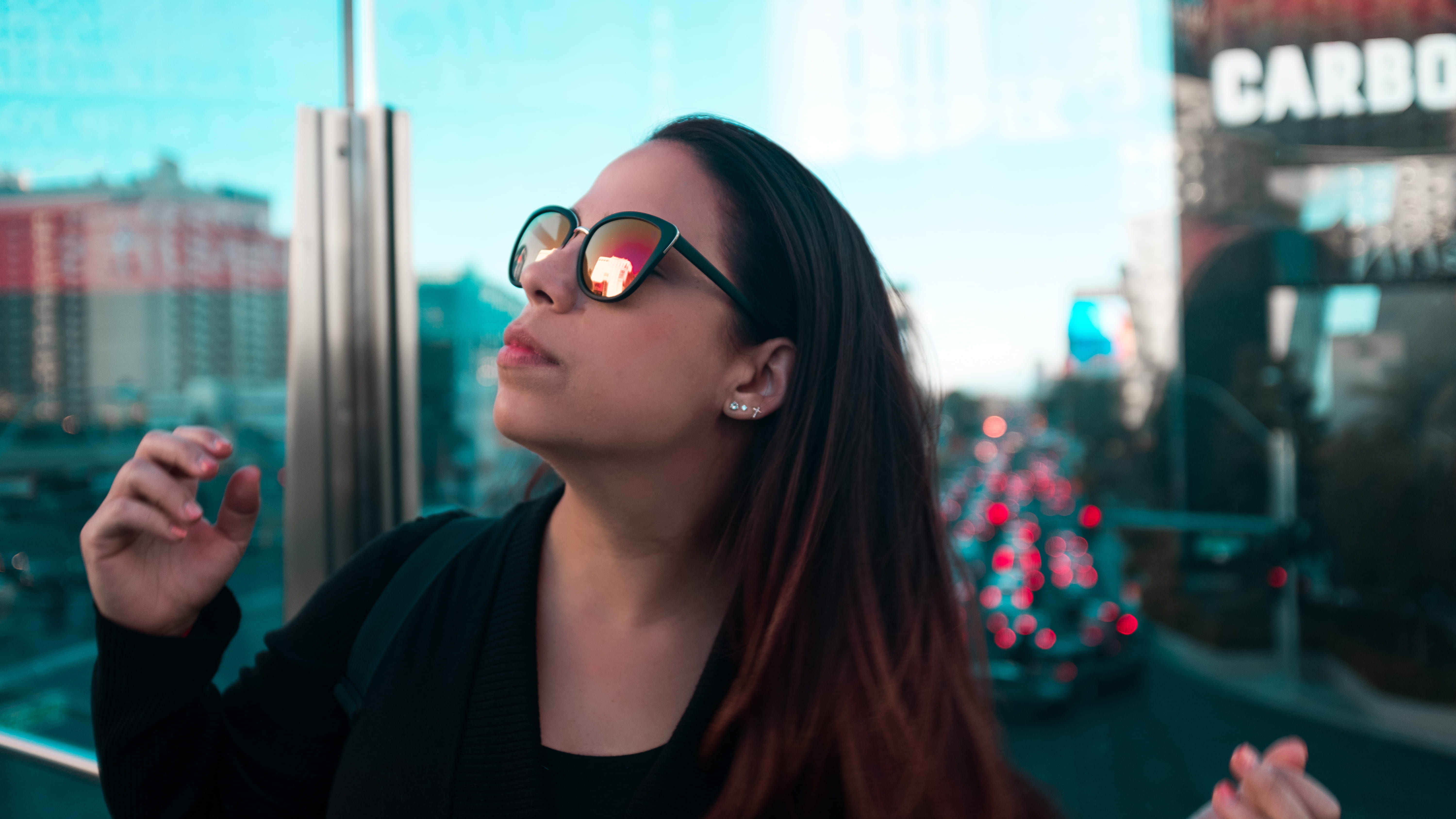 leisure activity, looking, hairstyle, 5K, nevada women, architecture, outdoors, ex caliber, accessories, latina in vegas, sunglasses, young women, headshot, HD Wallpaper