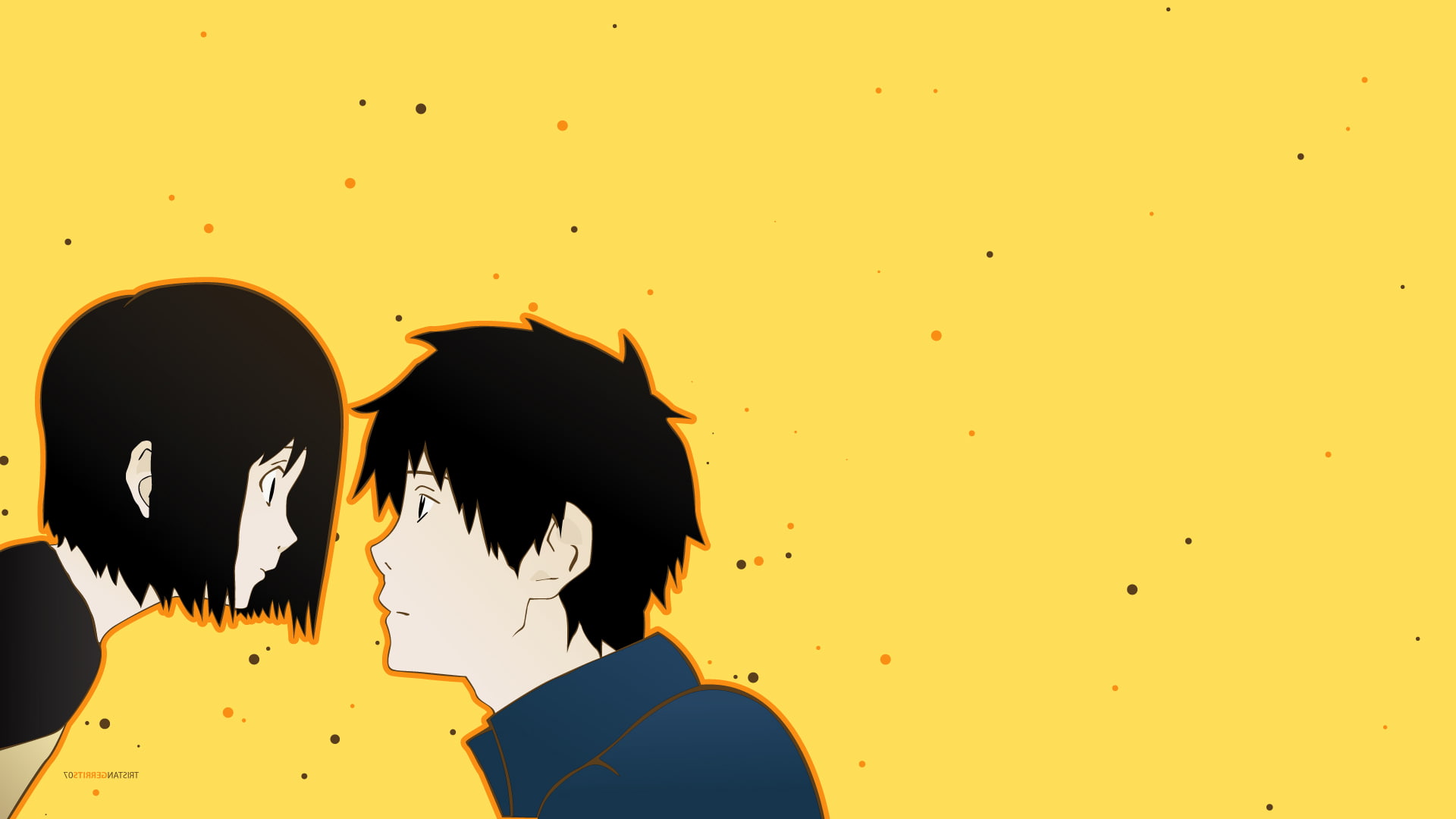 one person, silhouette, hair, women, Welcome To The NHK, hairstyle, anime, human face, yellow, Nakahara Misaki, indoors, colored background, real people, HD Wallpaper