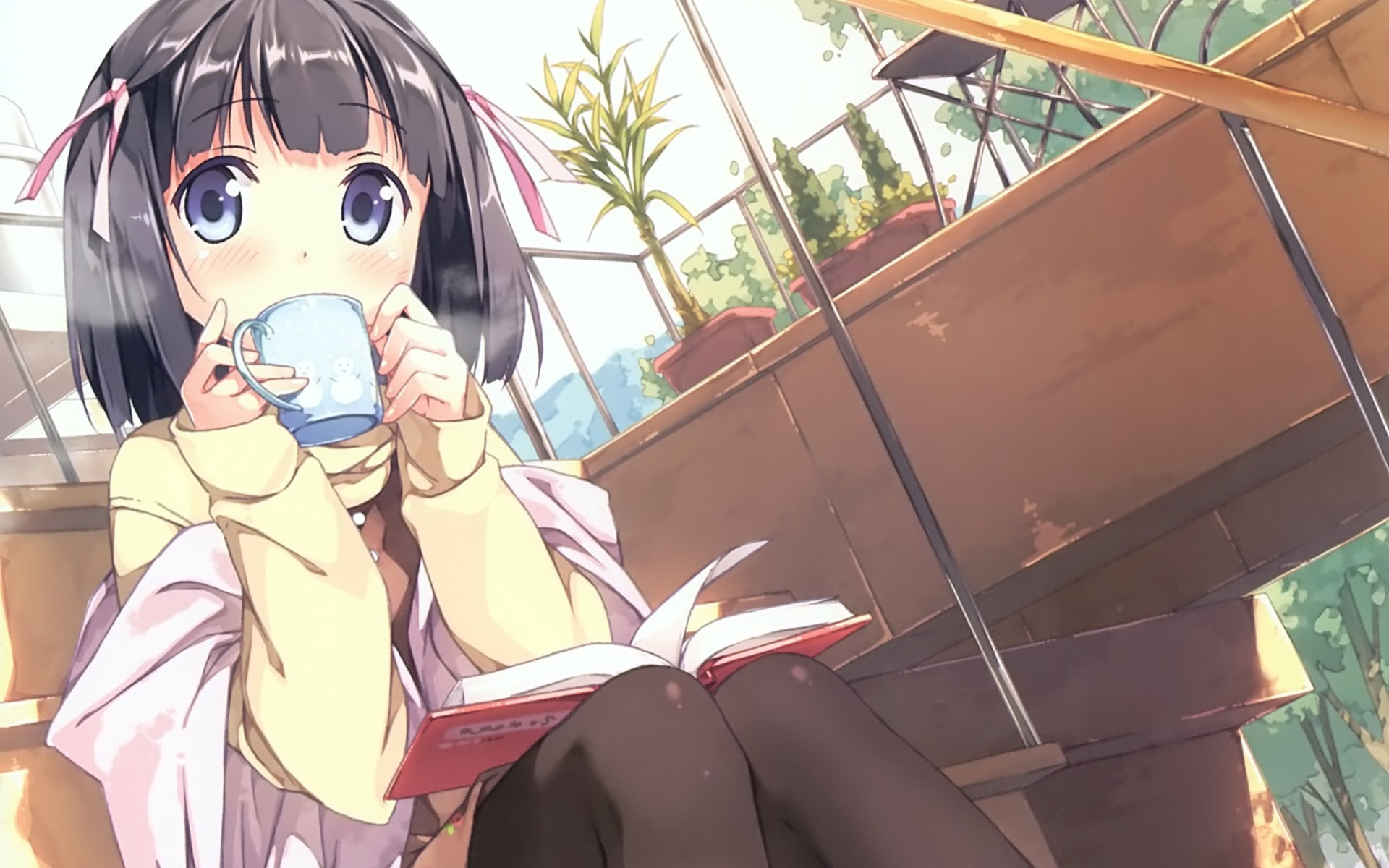 outdoors, 1080P, front view, The World God Only Knows, sitting, obscured face, sunlight, art and craft, anime, one person, real people, Anime Girls, Kantoku, HD Wallpaper