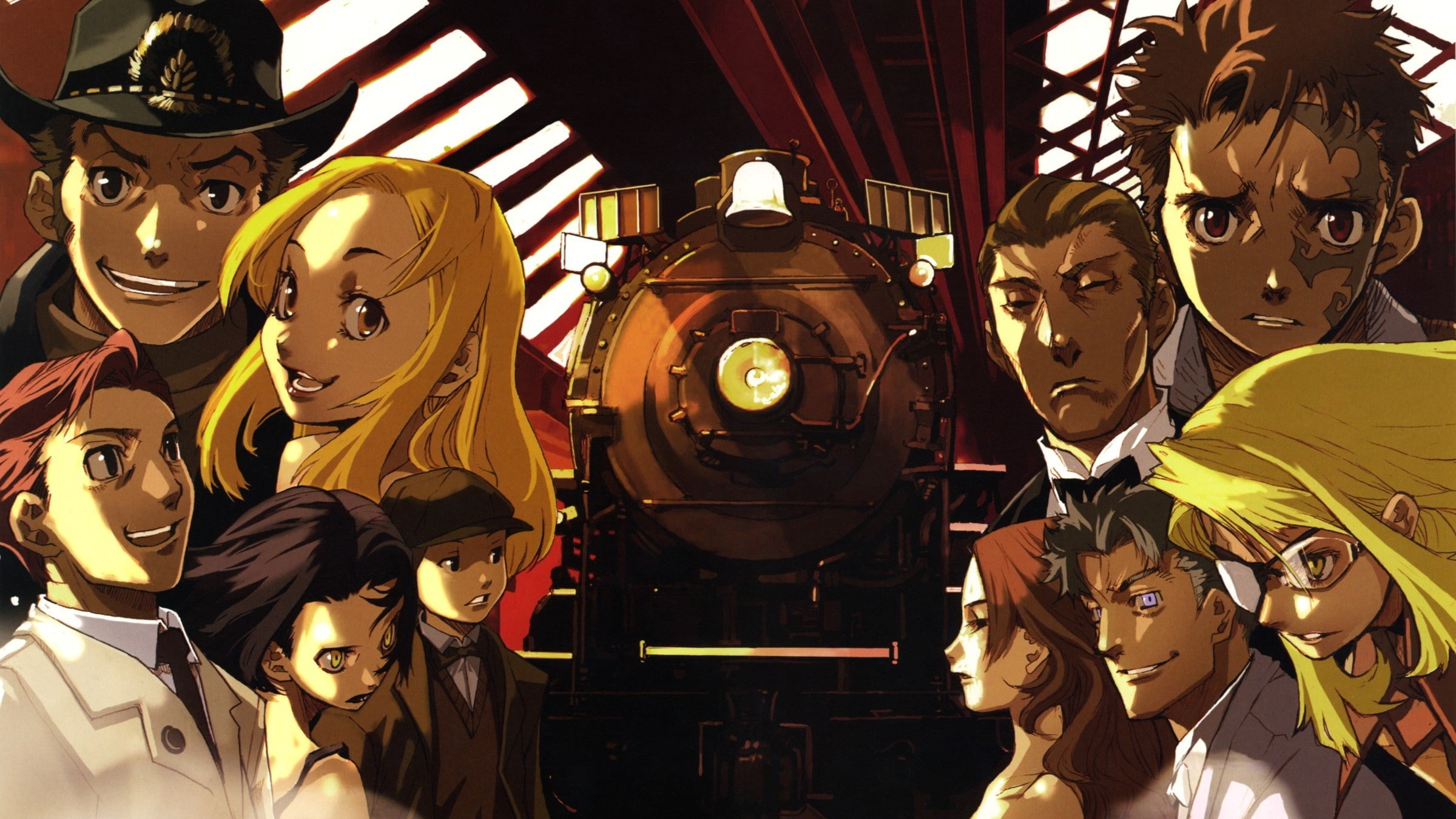 amusement park ride, place of worship, low angle view, Baccano!, human representation, hanging, ornate, day, built structure, anime, anime girls, group of people, HD Wallpaper