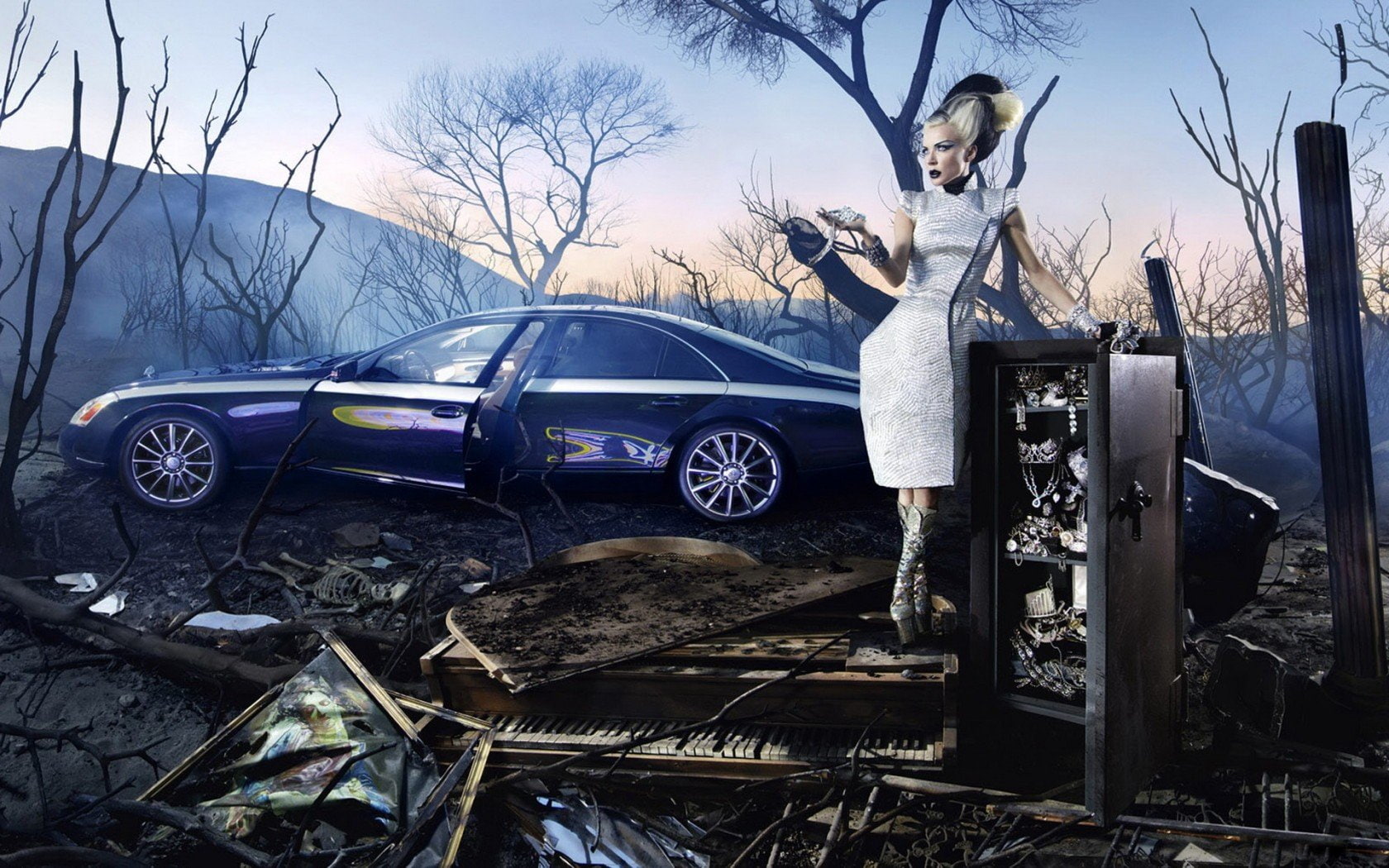 artwork, 720P, fantasy, auto, art, maybach, women, digtal, HD Wallpaper