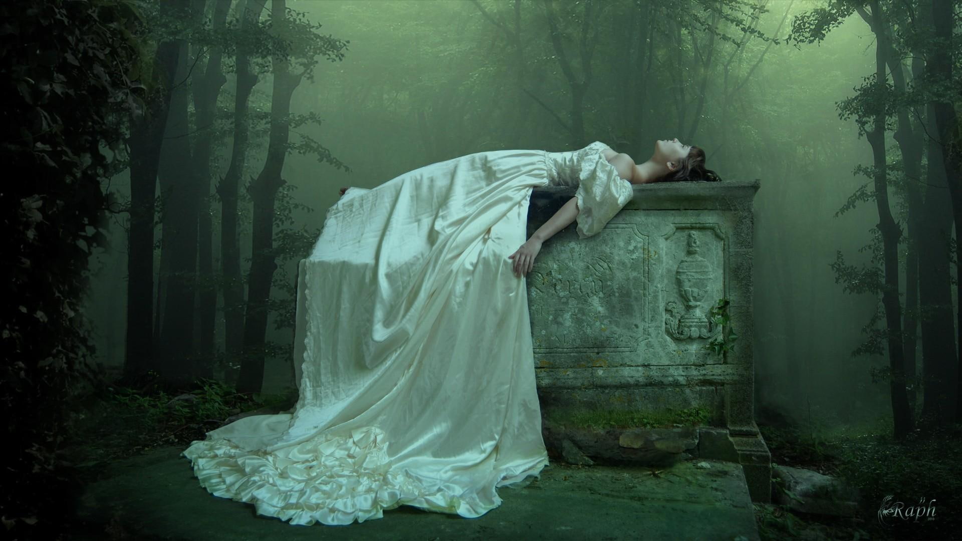 fantasy, forest, abstract, female, gothic, artistic, 3d and abstract, woman, timeless, 1080P, dark, HD Wallpaper