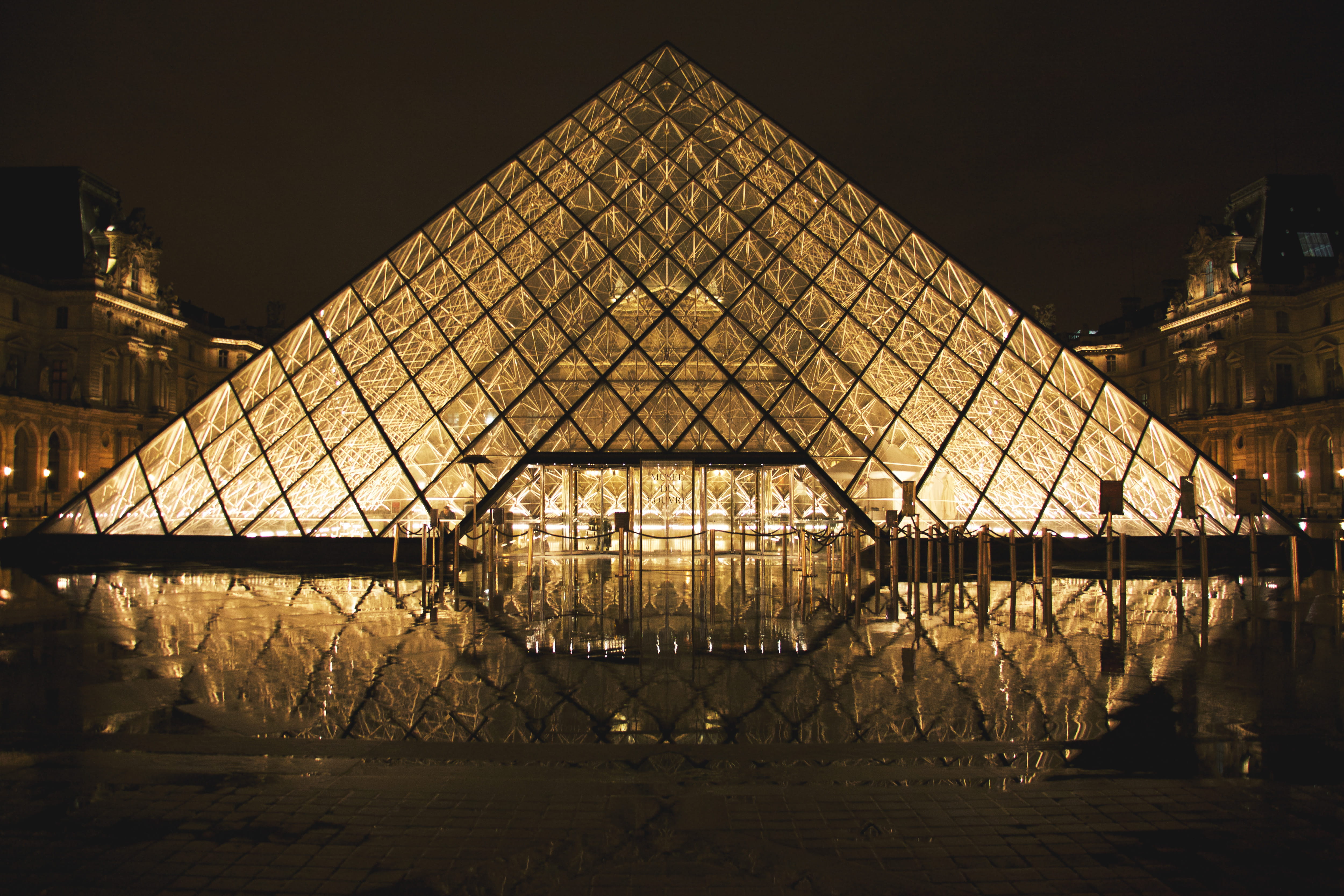 city, louvre, building, architecture, illuminated, history, the past, sky, built structure, building exterior, nature, travel destinations, night, water, HD Wallpaper
