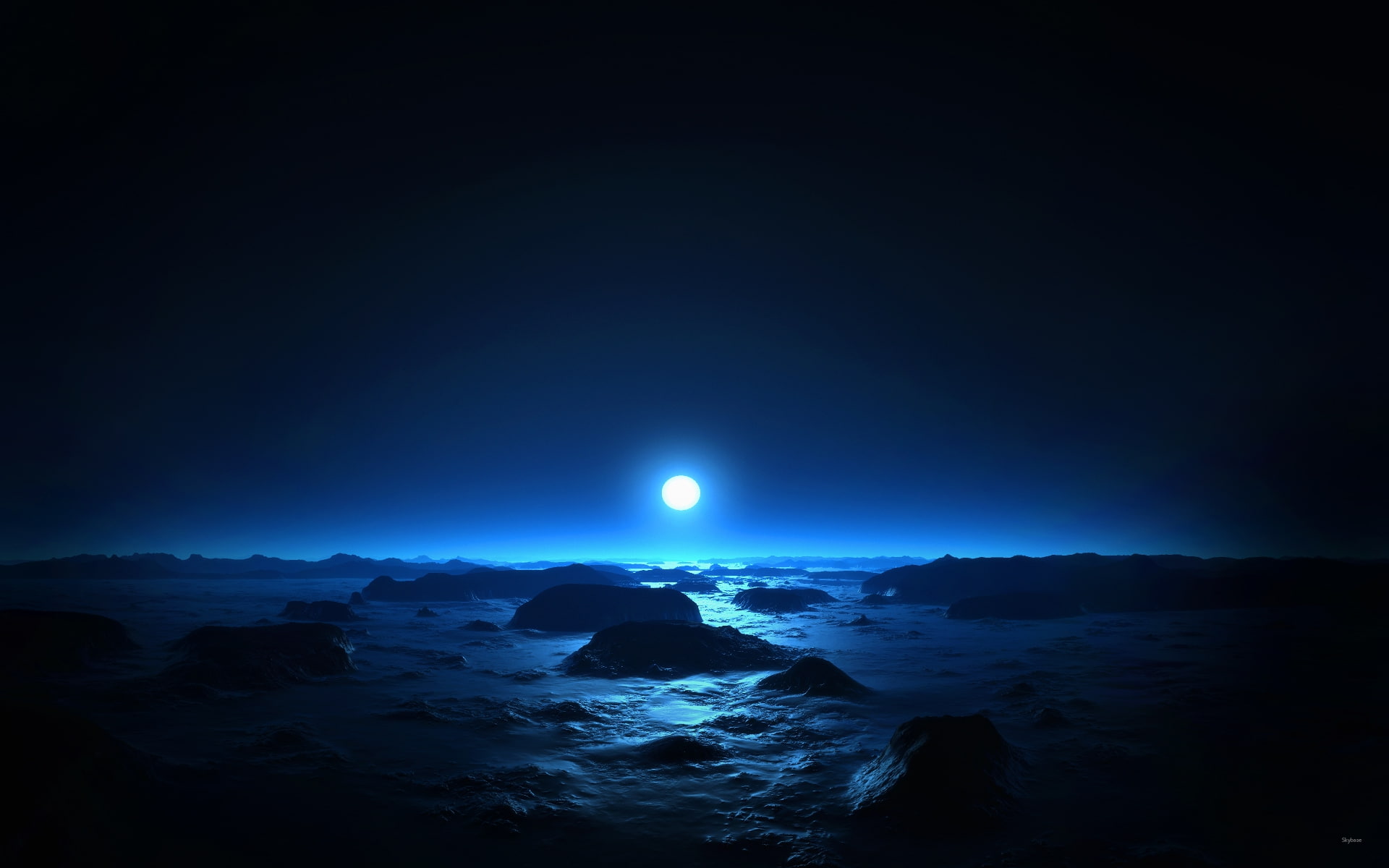 hd, moons, Blue, x, Landscapes, 1080P, rocks, space, nature, moonlight, moon, art, HD Wallpaper